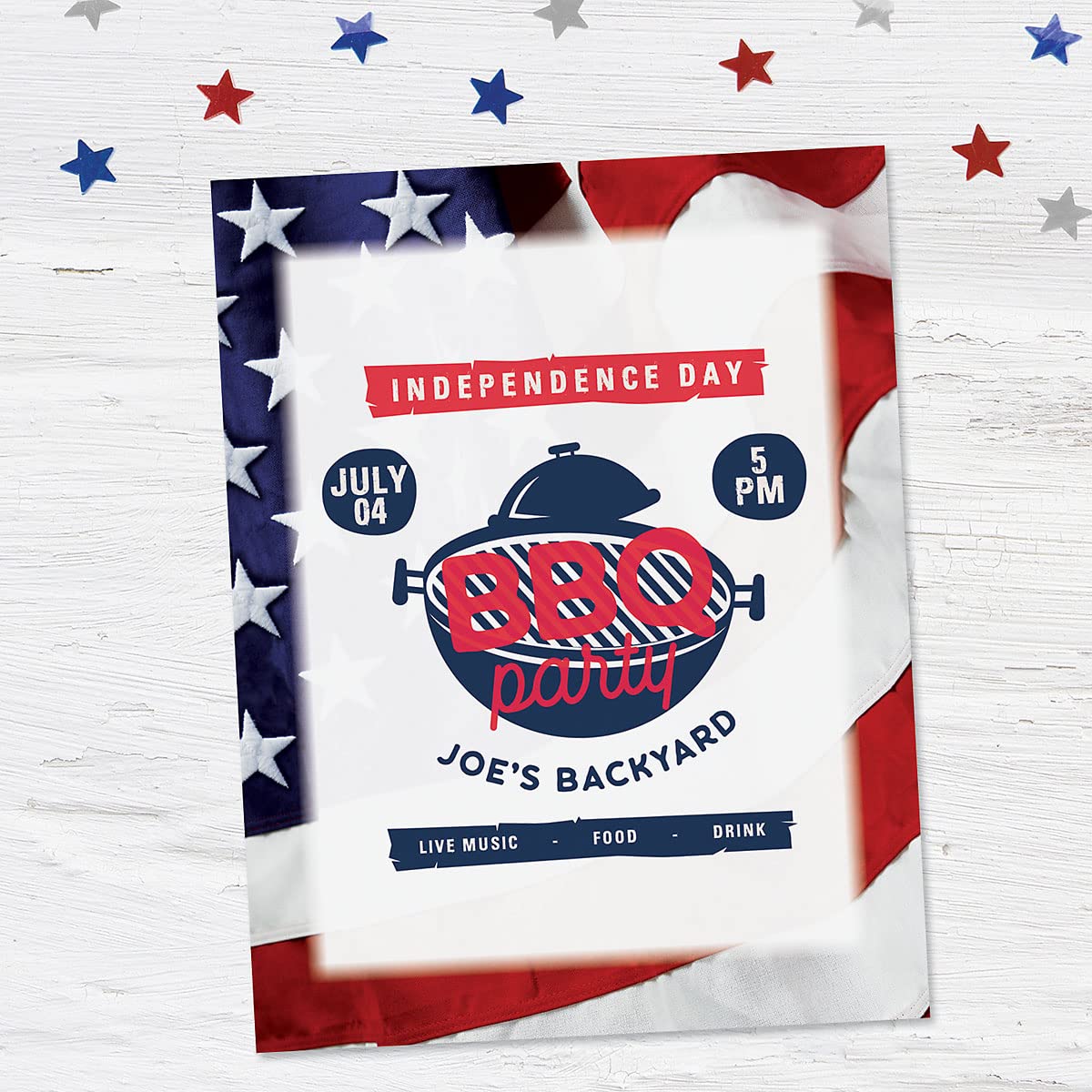 Patriotic American Flag Stationery Paper - Set of 25 Sheets, 8.5