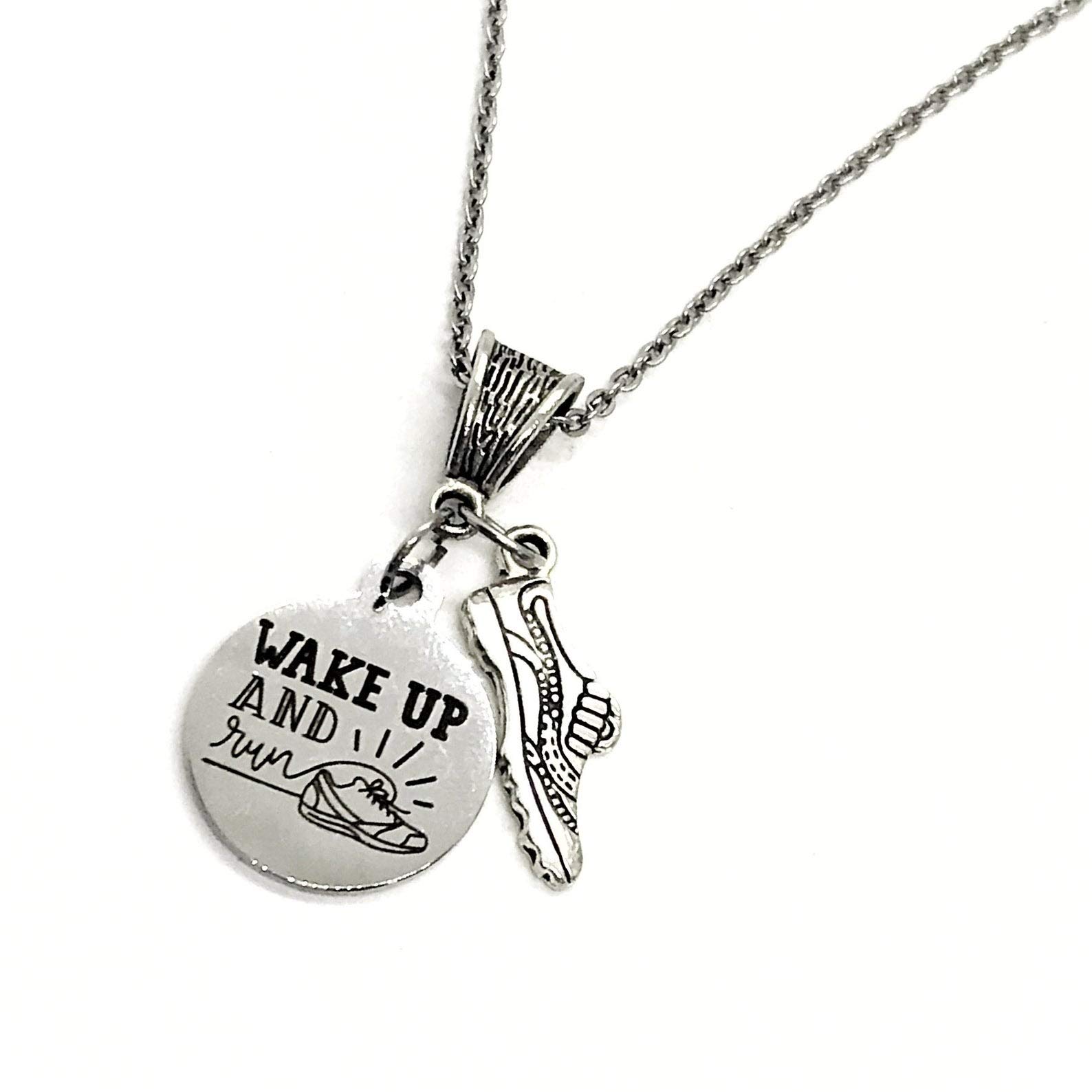 Wake Up And Run Necklace - Inspirational Runner Jewelry Gift for Women - Marathon Motivational Pendant for Female Athletes - Perfect for Running Training, Race Day & Fitness Enthusiasts