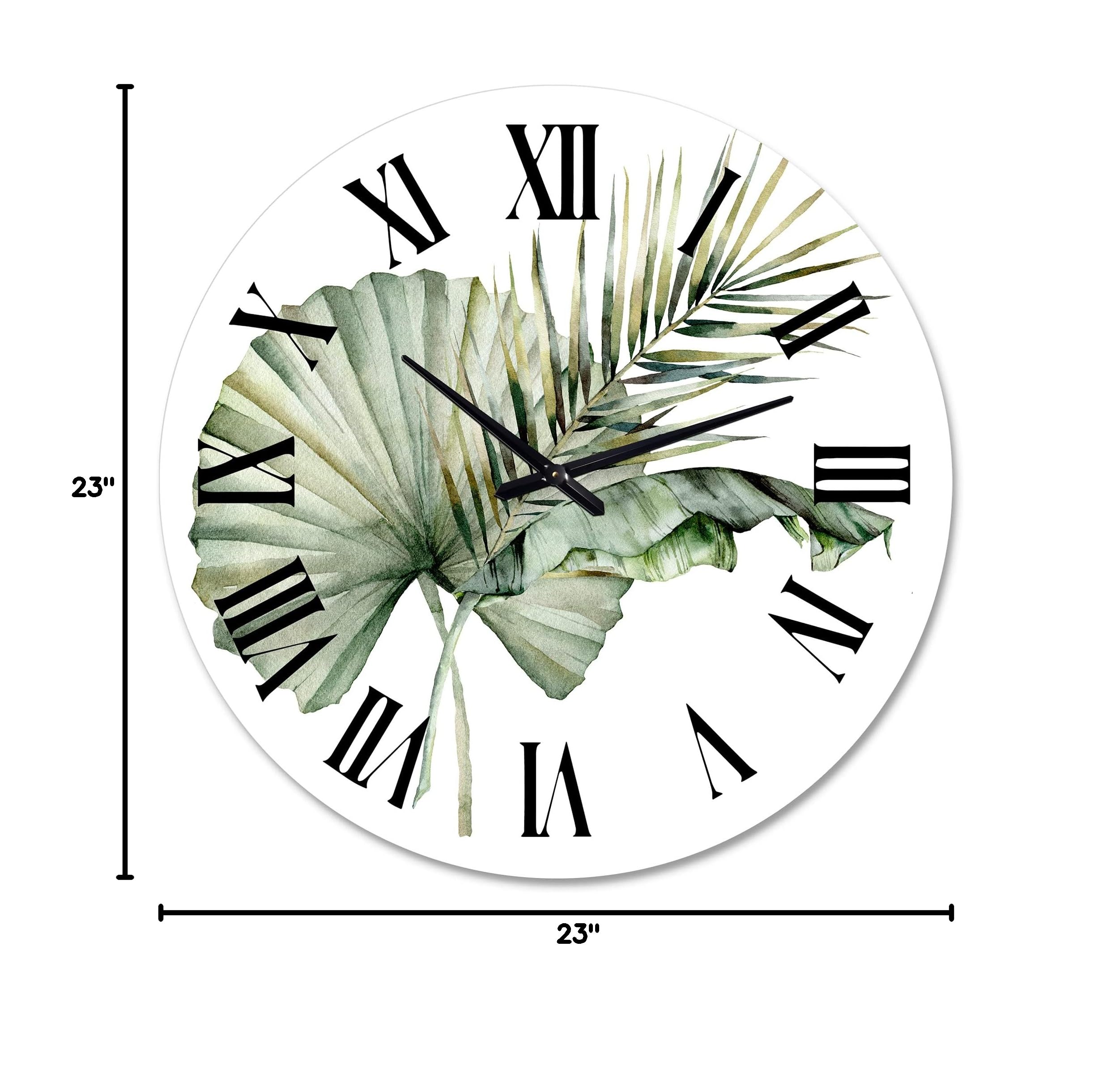 DesignQ Traditional Wall Clock - Tropical Bouquet with Banana Palm & Coconut Leaves - Large Floral Botanical Wall Clock for Bedroom, Living Room, Office Decor - Perfect for Home, Beach House & Tropical Theme Interior Design