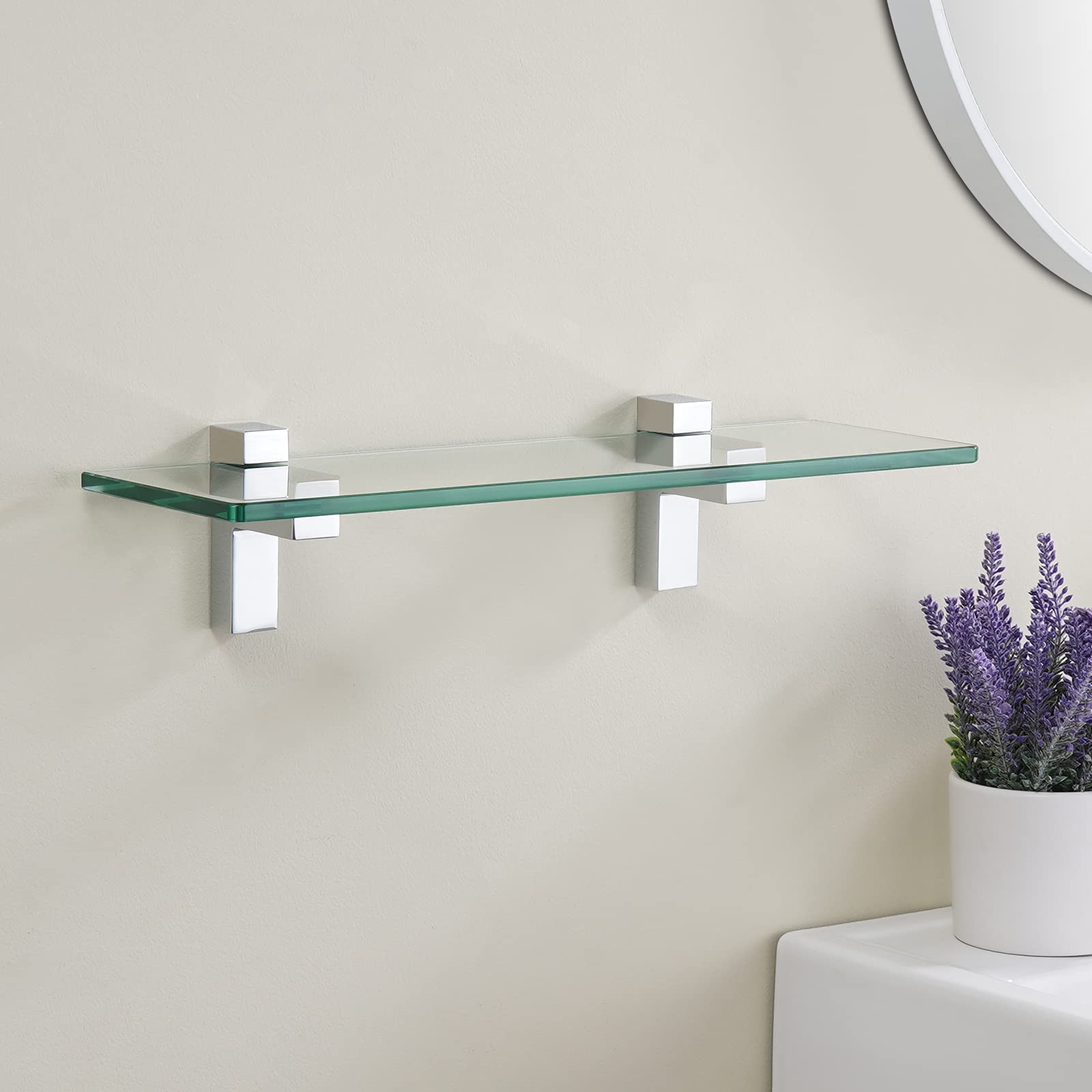 KES 15.8 Inch Bathroom Wall Shelf - Tempered Glass with Polished Chrome Finish (BGS3201S40) - Perfect for Shower, Vanity & Bathroom Storage Organization
