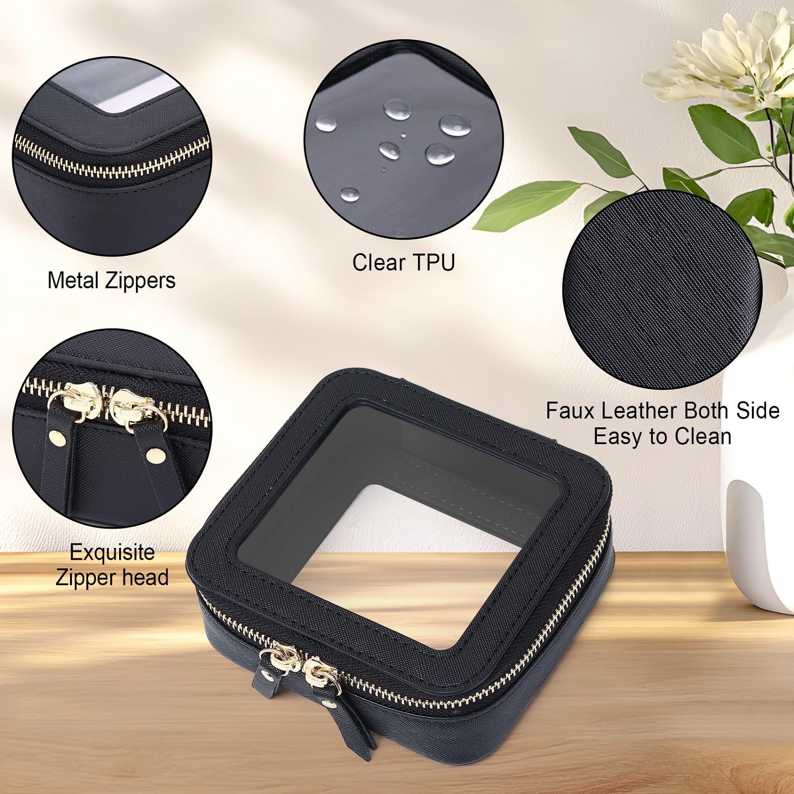 Clear Small Makeup Bag with Zipper - Mini Cosmetic Case & Toiletry Organizer for Women, Travel Essentials & Car Storage (Black, MINI-1) - Perfect for Travel, Gym, Daily Purse Organization & On-the-Go Beauty Essentials