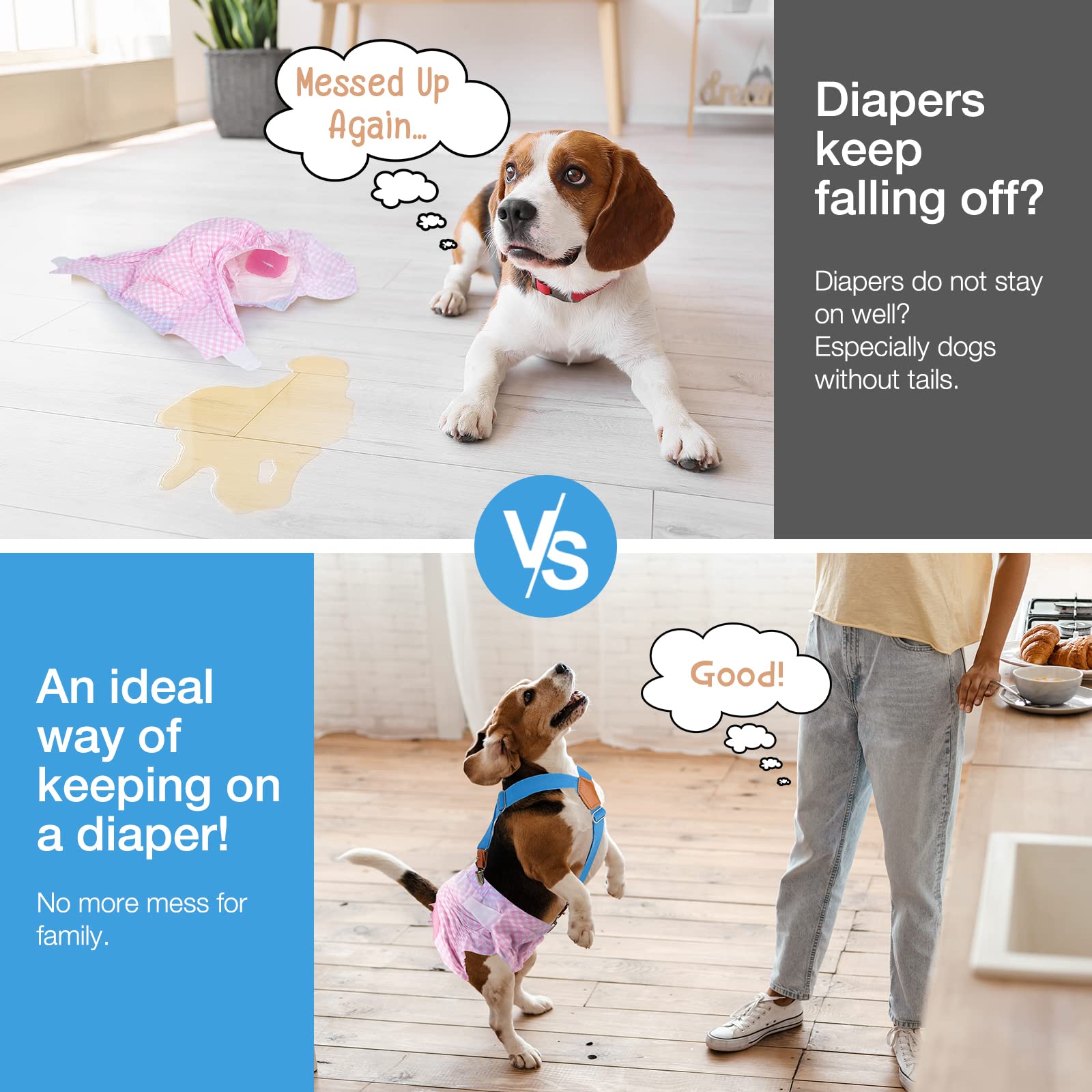 Pet Soft Dog Suspenders 2-Pack - Adjustable Diaper Suspenders for Small Dogs, XS/S Size - Secure Dog Diapers, Skirts & Dresses (Gold & Blue) - Perfect for Puppy Training, Fashion Outfits & Special Occasions