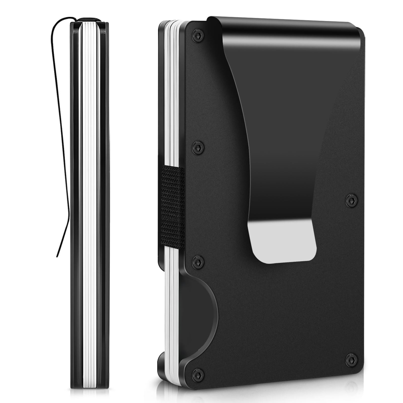 Premium RFID Blocking Minimalist Wallet for Men & Women - Slim Metal Wallet with Money Clip, Anti-Scratch Credit Card Holder | Perfect for Travel, Business & Everyday Use (Black)