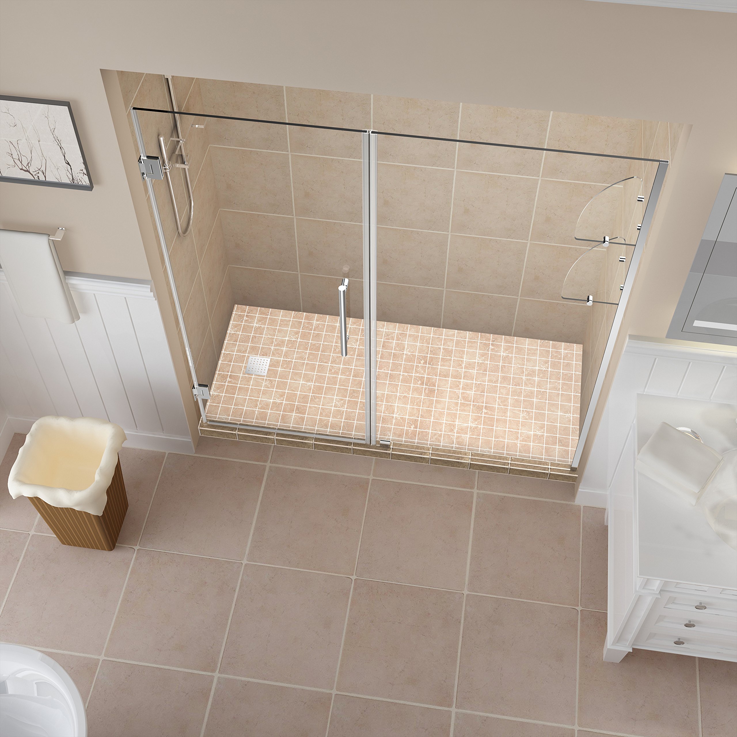 Frosted Glass Frameless Hinged Shower Door with Shelves - Aston Belmore GS Series for Modern Bathrooms | Easy Installation & Space-Saving Design