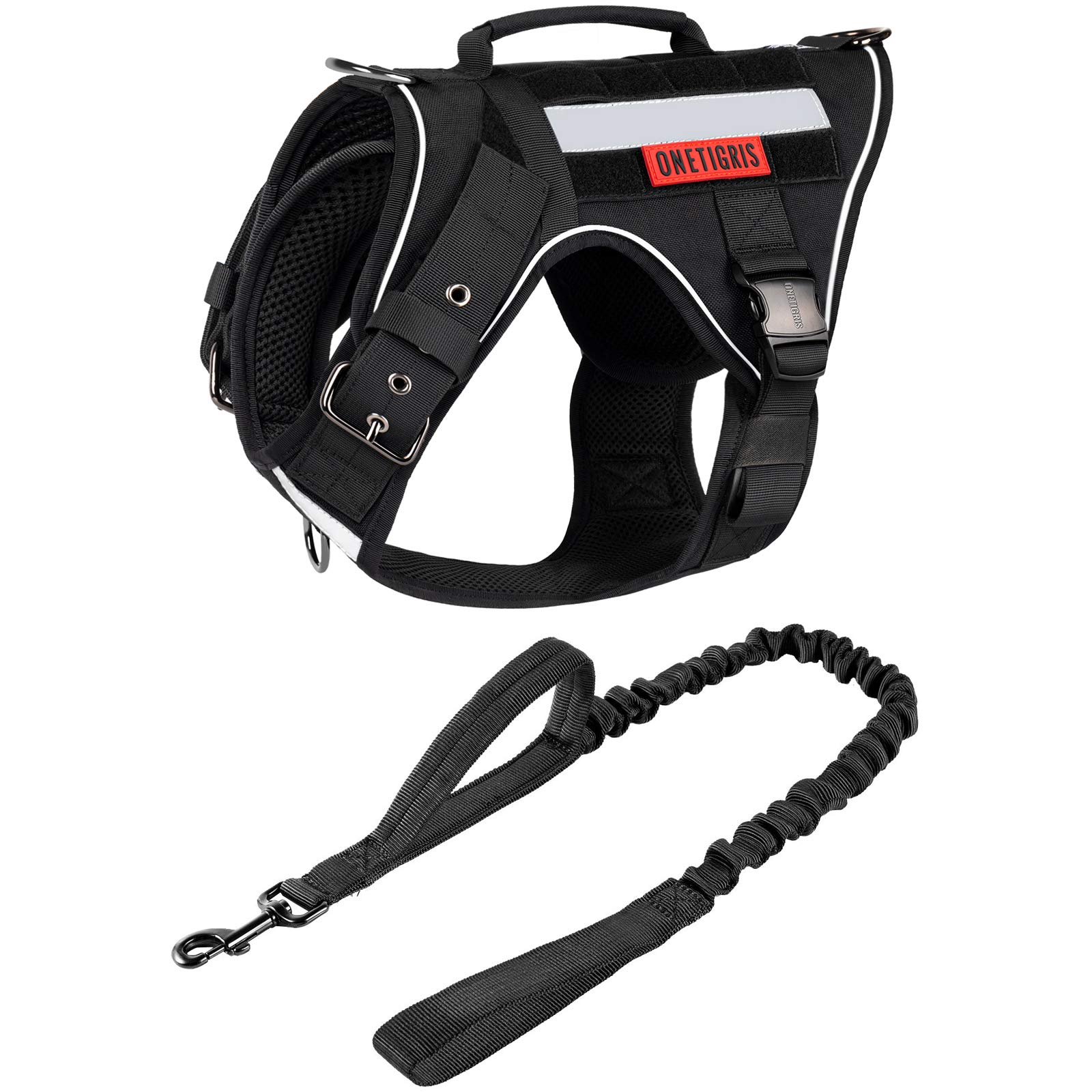 Large Tactical Dog Harness and Leash Set - No Pull Reflective Vest with Handle for Medium to Large Dogs (Black, L) - Perfect for Hiking, Training & Outdoor Adventures