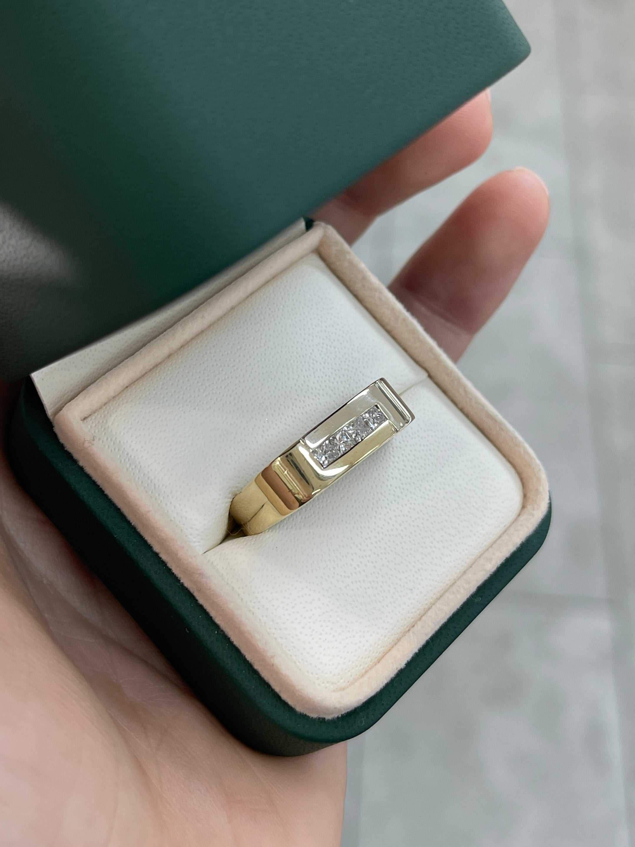 0.45pts Princess Cut Diamond Pinky Ring for Men - Two Tone 14K Gold - Perfect for Weddings, Gifts & Special Occasions