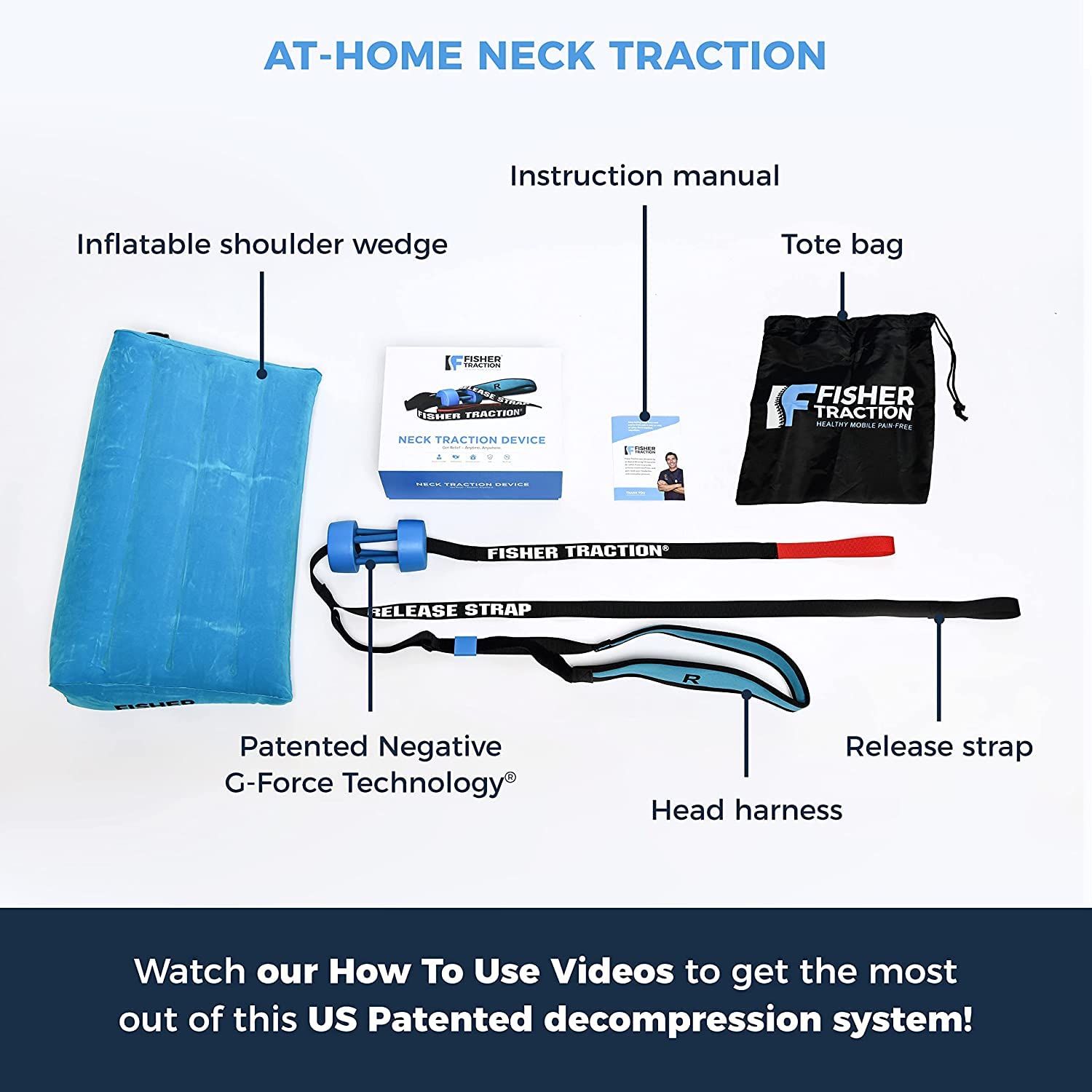 Fisher Traction® Neck Pain Relief Device - Cervical Traction for Pinched Nerves & Disc Bulges | Mobile Neck Decompression Stretcher with Wedge | Home & Office Use for Headache & Posture Support