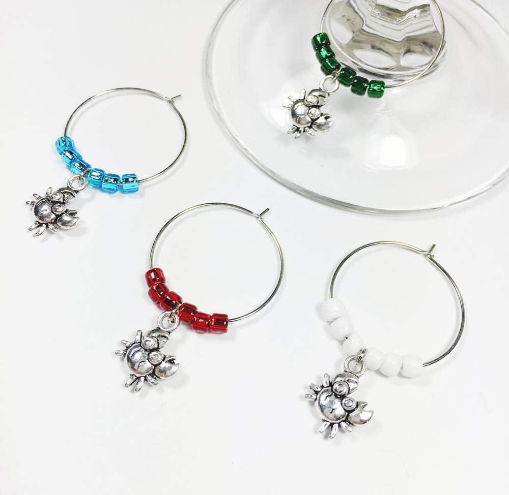 Silver Crab Wine Glass Charms Set of 4 - Unique Wine Accessories for Women, Perfect Crab-Themed Gift for Wine Lovers & Maryland Souvenirs - Ideal for Dinner Parties, Bridal Showers & Beach-Themed Events
