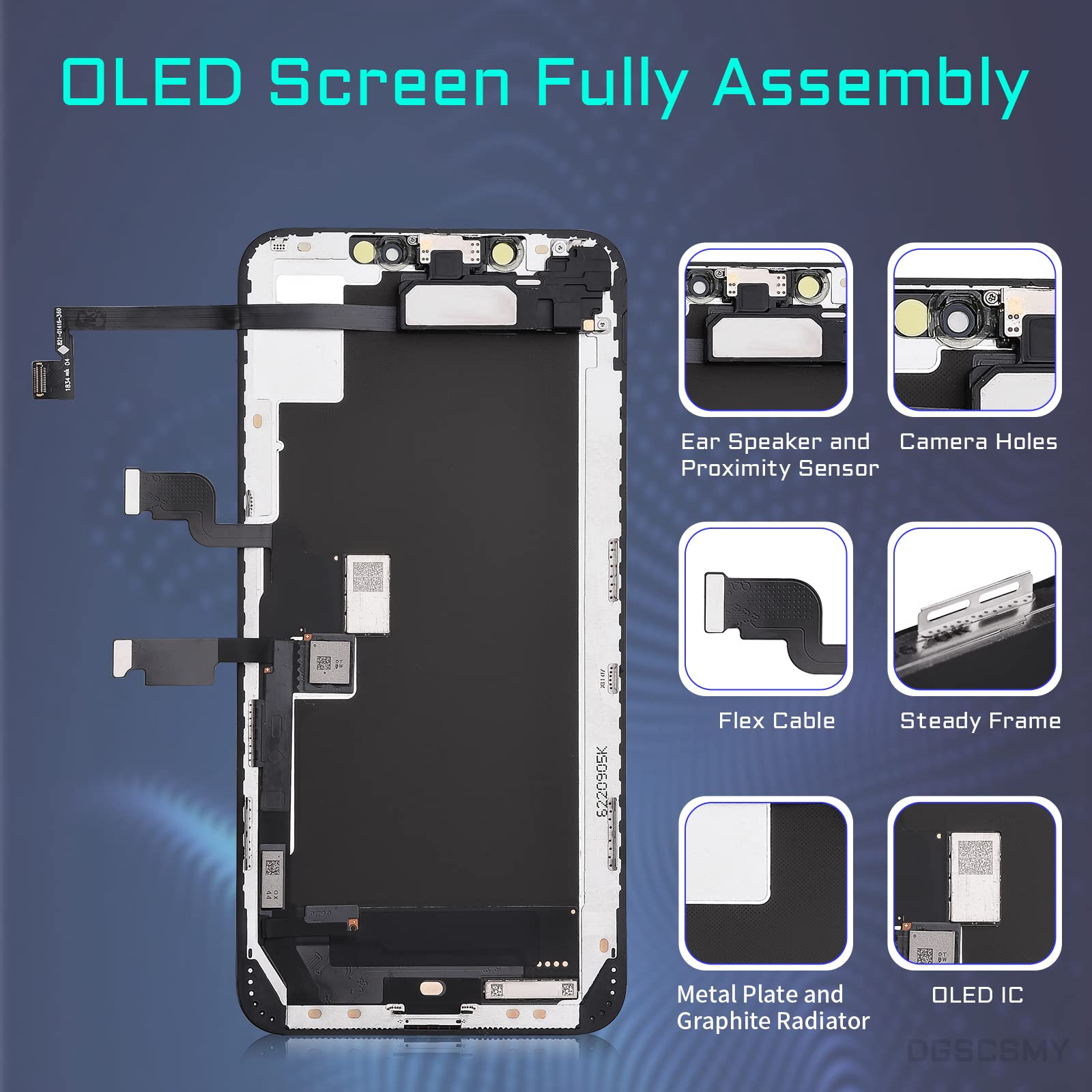 iPhone Xs Max OLED Screen Replacement 6.5 Inch with Front Speaker, Proximity Sensor & 3D Touch - Full Display Assembly Repair Kit for Models A1921 A2101 A2102 A2103 A2104 | Perfect for DIY Phone Repair at Home or Professional Tech Shops
