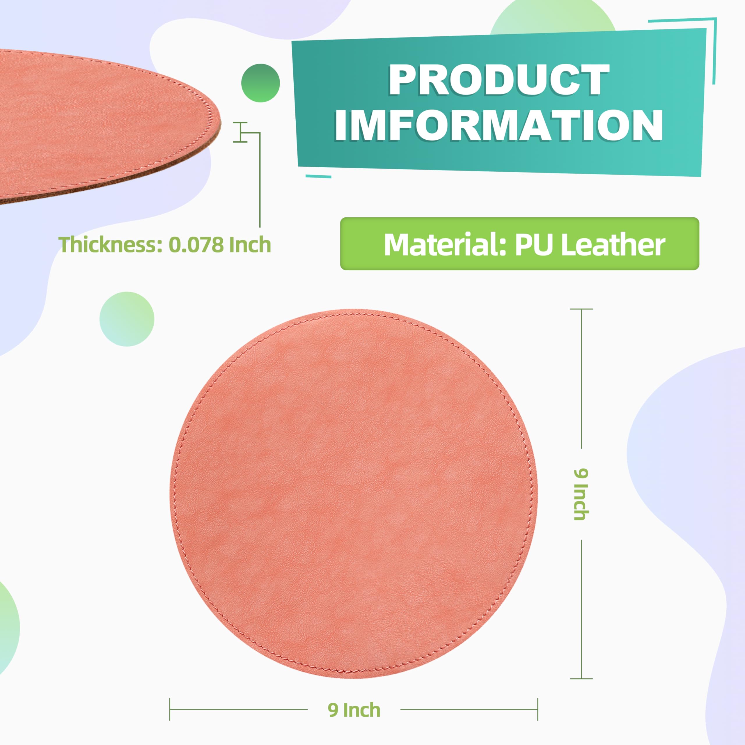 Premium Round PU Leather Mouse Pad with Stitched Edge - Non-Slip Micro-Fiber Base, Waterproof Desk Mat for Computer & Laptop (9x9 Inch, Pink) - Ideal for Office, Gaming & Home Workspace Accessories