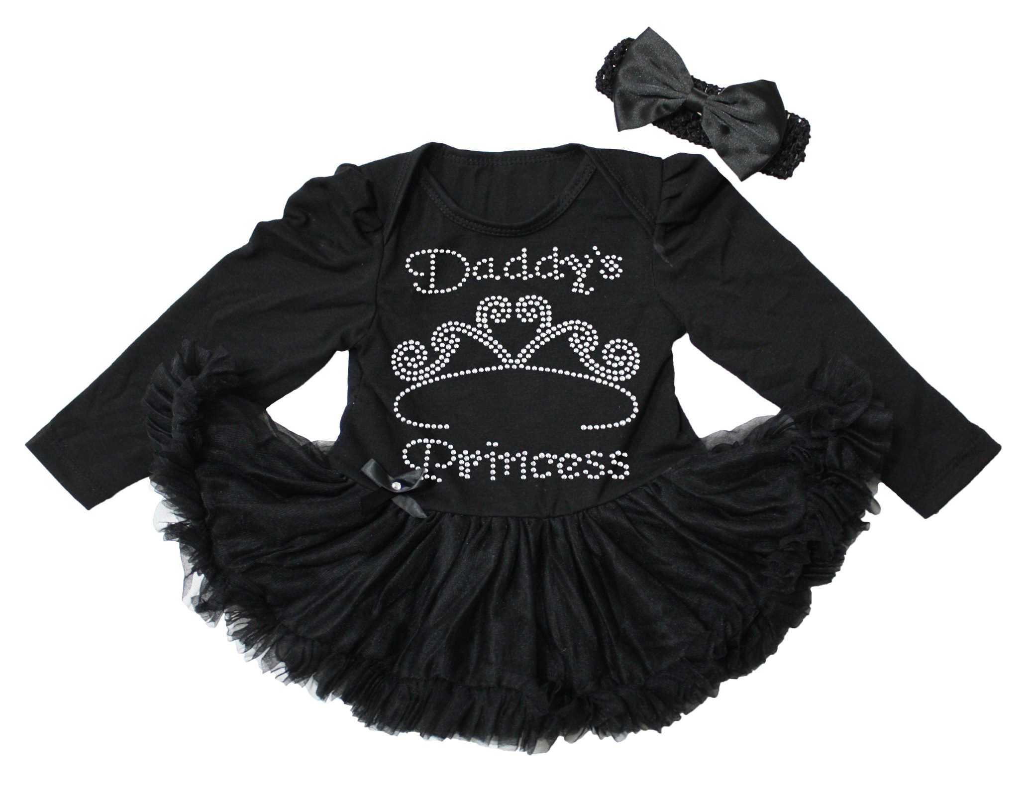 Petitebella Daddy's Princess Black Long Sleeve Bodysuit with Tutu - Baby Girl Dress Newborn to 18 Months | Perfect for Photoshoots, Birthday Parties & Special Occasions
