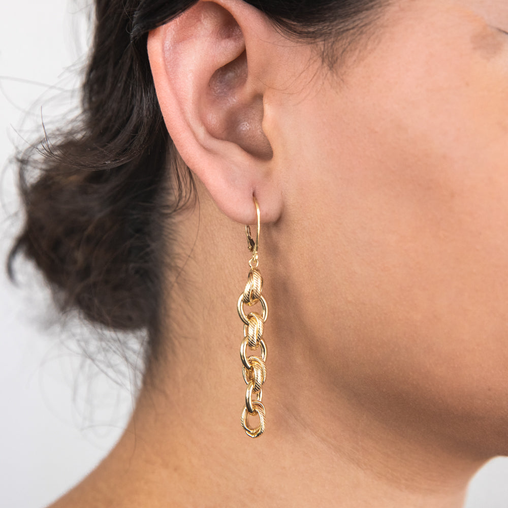 9ct Silver Filled Yellow Gold Link Drop Earrings for Women - Elegant Dangling Jewelry for Parties, Weddings & Special Occasions
