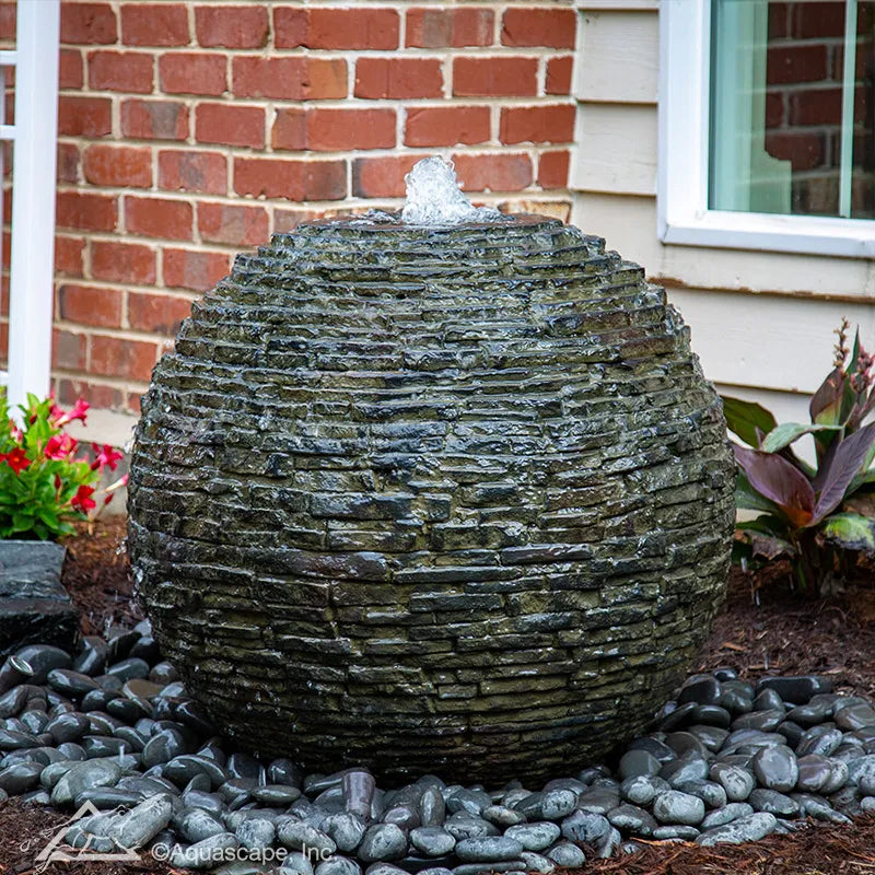 Medium Stacked Slate Sphere Landscape Fountain Kit - Outdoor Garden Water Feature for Patio, Yard & Backyard Decor