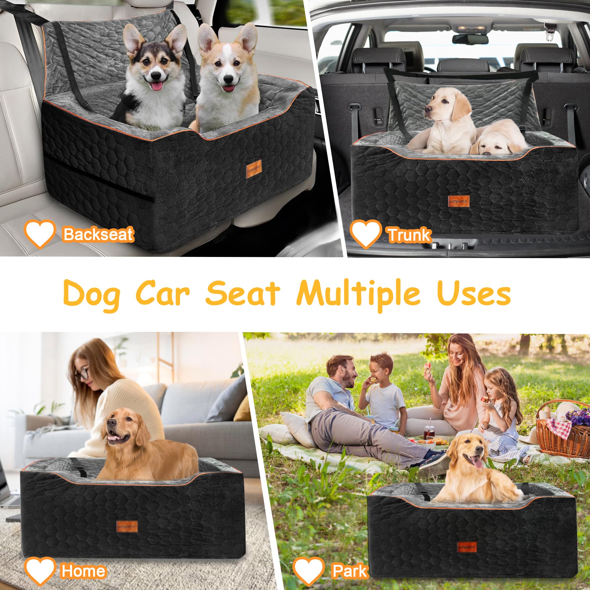 **Premium Washable Dog Car Seat for Medium & Large Dogs up to 60 lbs – Thick Cushion Booster Seat with 2 Safety Leashes (Black/Gray) – Perfect for Road Trips, Vet Visits & Daily Commutes**