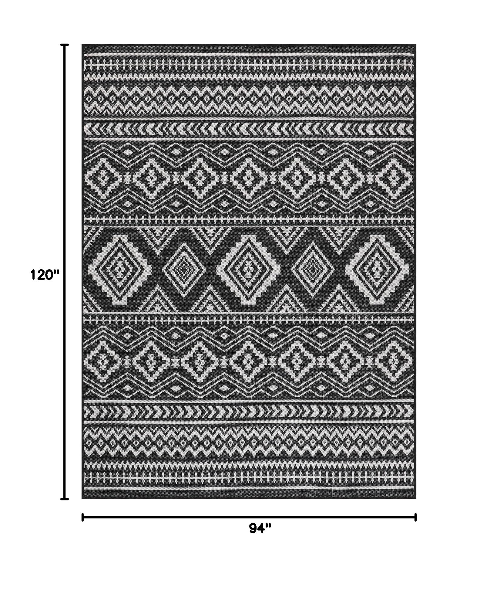 Beverly Rug Waikiki Boho Indoor Outdoor Rug 8x10 - Washable Bohemian Area Rug for Patio, Deck, Porch | Aztec Tribal Pattern Black and White Farmhouse Rugs - Perfect for Beach Houses, Living Rooms & Garden Decor