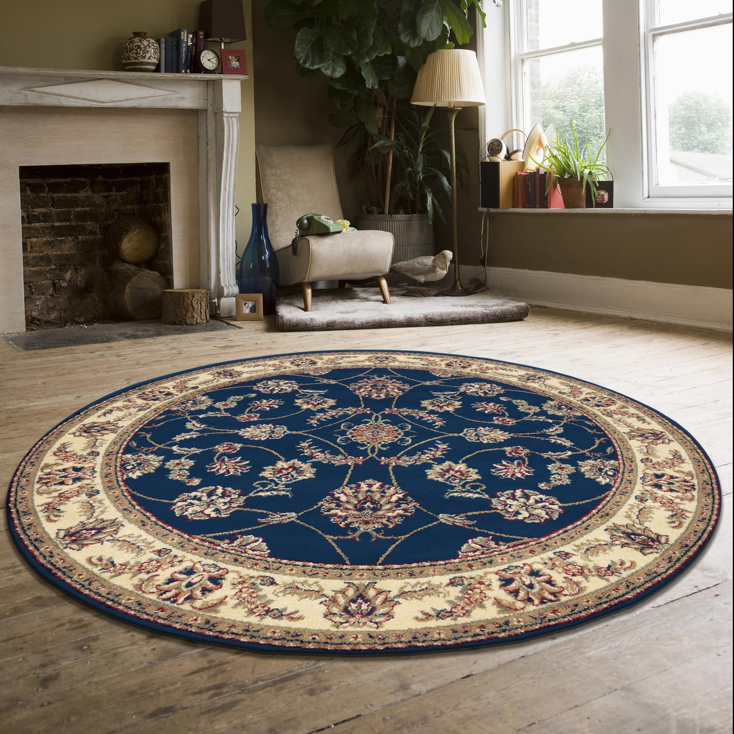 Como Area Rug - 8' Round Navy Blue Handmade Wool Rug for Living Room, Bedroom, or Dining Room Decor