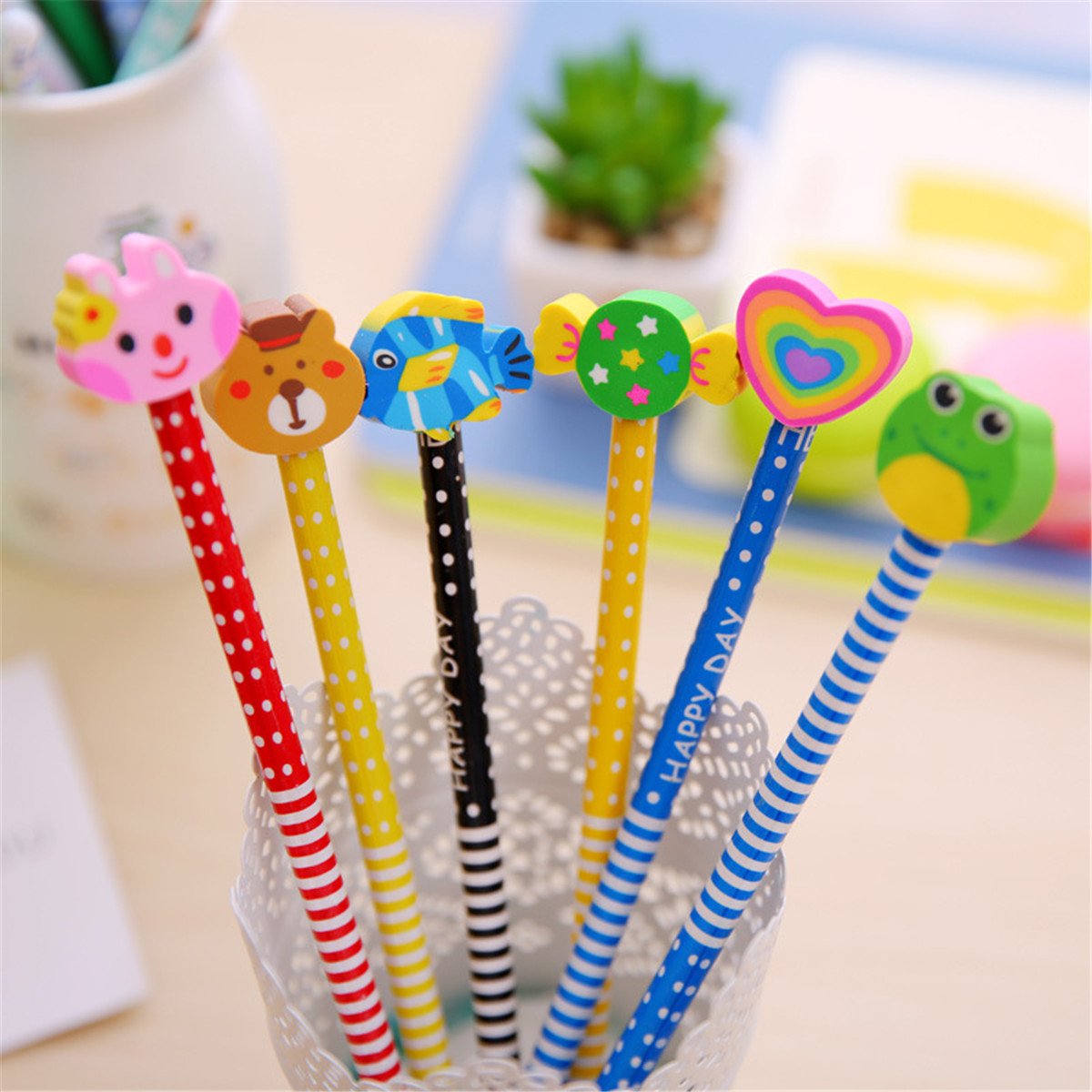 Yansanido 40-Piece Colorful 7.28-Inch Cartoon Eraser Pencils Set - Fun School & Office Supplies for Students, Kids, Teachers - Perfect for Classroom, Homework, Gift Giving & Creative Writing