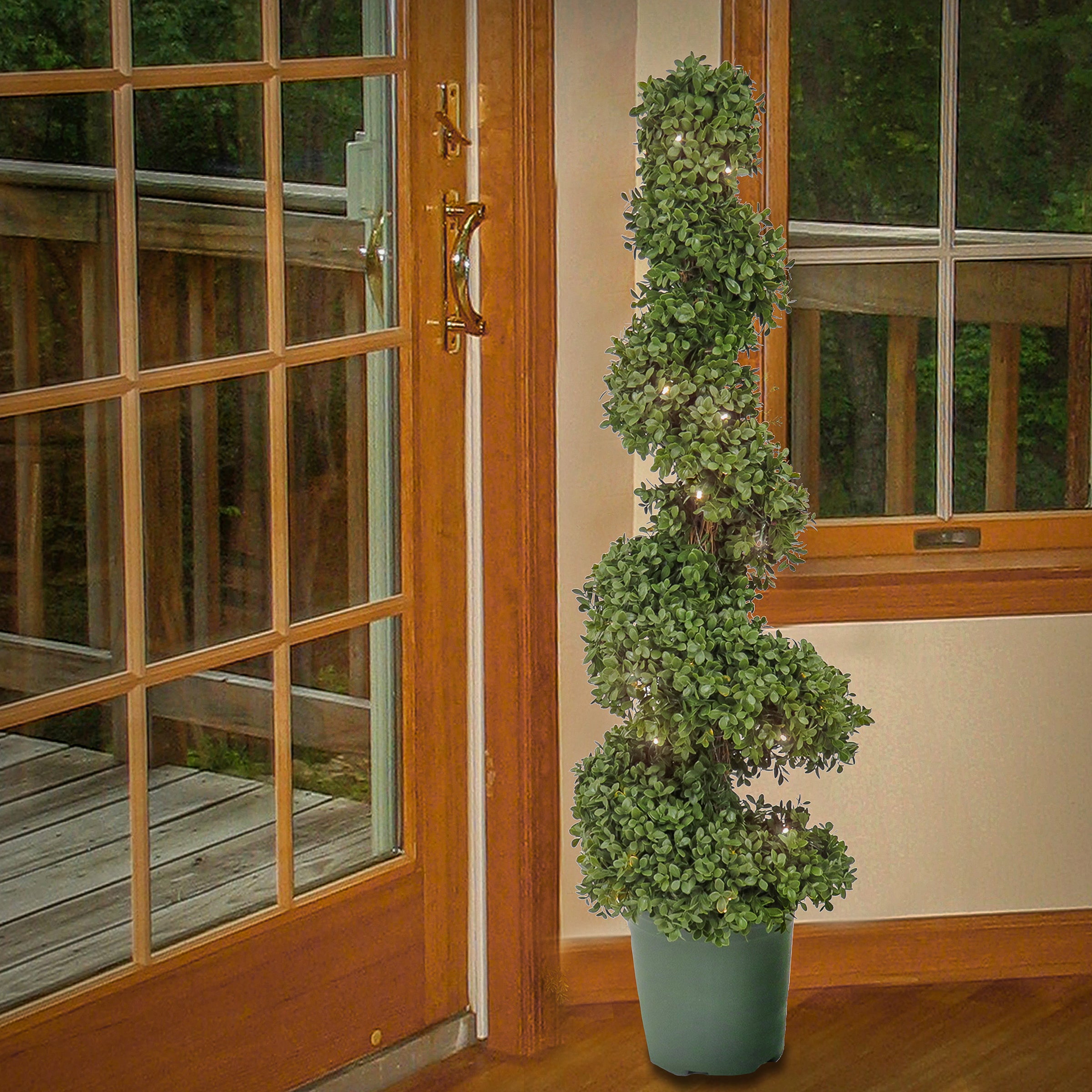 44 Inch Pre-Lit Artificial Boxwood Spiral Topiary Tree with Warm White LED Lights - Perfect for Indoor/Outdoor Holiday & Wedding Decor