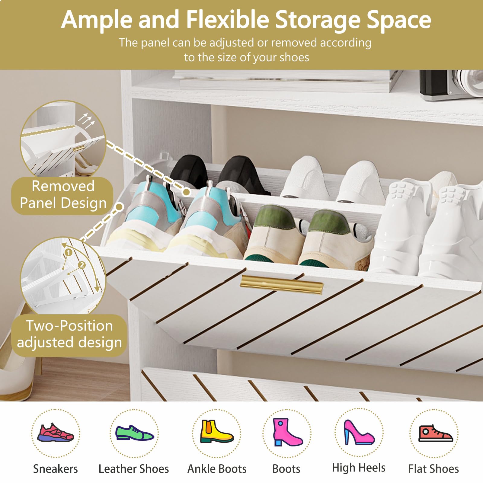 Slim Hidden Shoe Cabinet with 4 Flip Drawers - Large Shoe Rack Organizer with Open Storage Shelf for Entryway, Hallway & Closet - Space Saving Shoe Storage Solution for Small Apartments and Homes