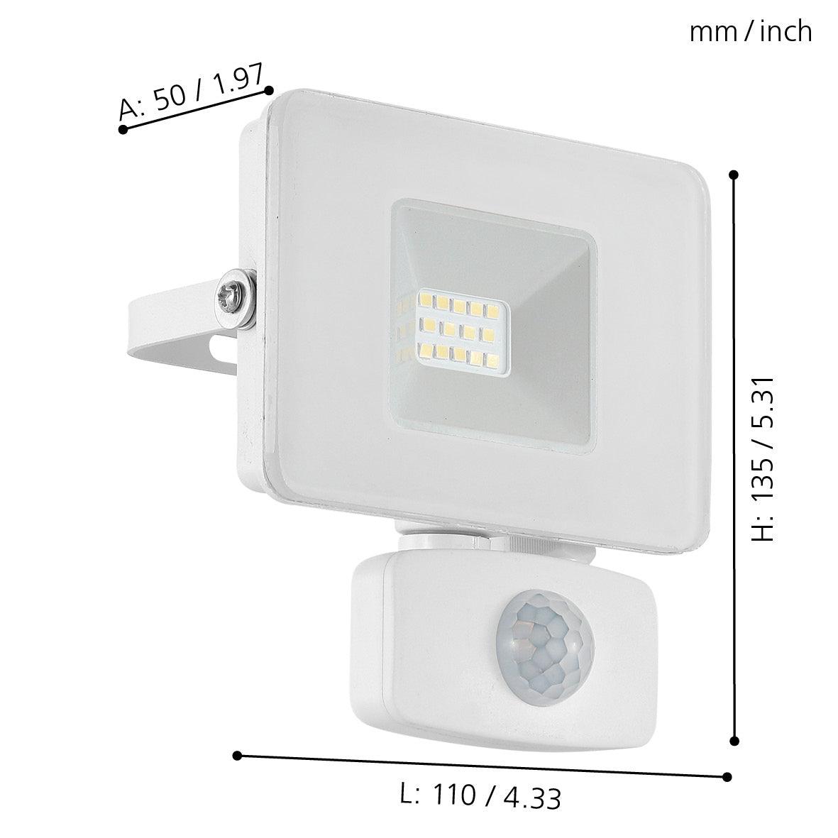 Eglo Faedo 3 IP44 White LED PIR Outdoor Flood Light 10W - Waterproof Motion Sensor Security Light for Garden, Yard, and Driveway