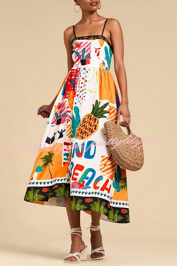 Stylish Printed Sling Back Pleated Midi Dress for Women | Summer Vacation & Holiday Party Outfit | Perfect for Beach Getaways, Cocktail Events & Special Occasions