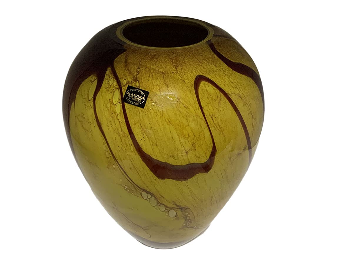 Handmade Makora Krosno Glass Vase & Bowl - Burgundy Mouth-Blown Art Piece - 13 Inch Decorative Centerpiece for Dining Table, Wedding Decor & Home Interior