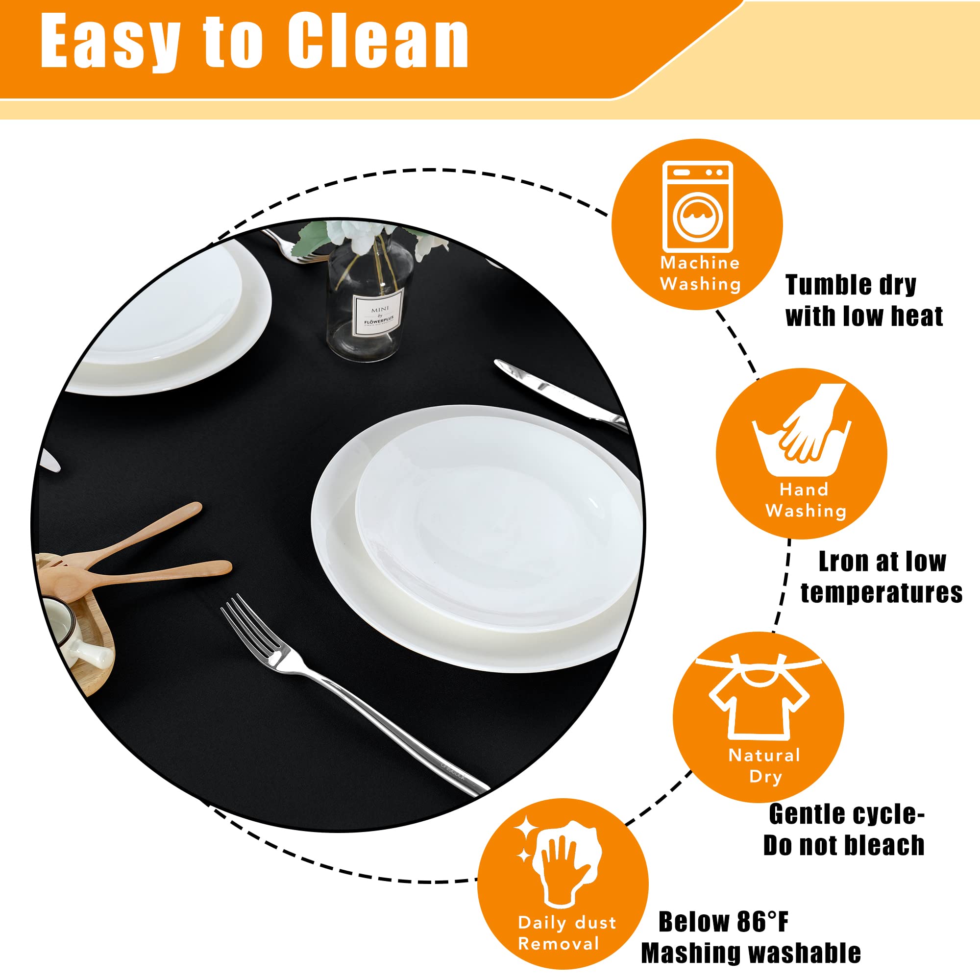 Fitable 60 Inch Round Black Tablecloth - Stain & Wrinkle Resistant Washable Polyester Table Cover for Dining, Buffet Parties, Camping - Perfect for Indoor & Outdoor Events, Family Gatherings, and Restaurant Use