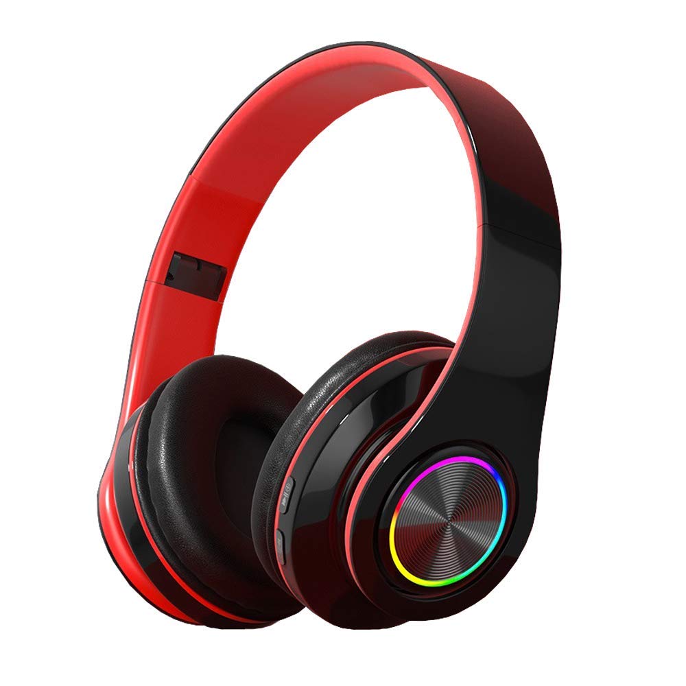 Premium Wireless Over-Ear Headphones with Microphone - Bluetooth 5.0, HiFi Stereo Sound, Foldable Design, Rechargeable LED Light - Compatible with Smartphone/TV/Tablet/Laptop - Perfect for Travel, Home Office & Gaming (Black B39)