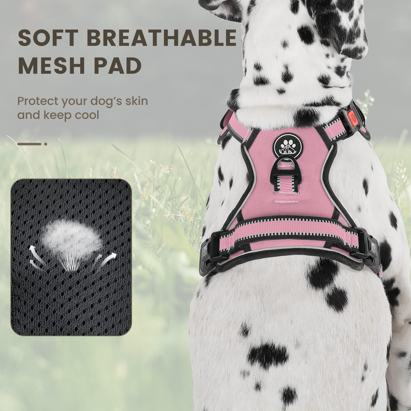 FURRYFECTION No Pull Dog Harness with Reflective Oxford & Padded Handle - Adjustable Pet Vest for Small Medium Large Dogs - 4 Straps & 2 Leash Clips - Pink Size S - Perfect for Walking, Running & Outdoor Adventures