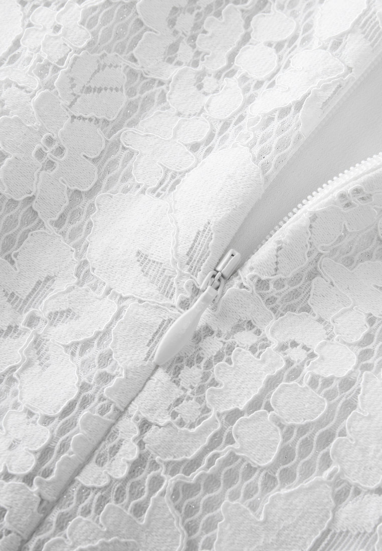 Elegant Stand Collar Lace Dress with Luerx Trim & Frayed Detail - Perfect for Weddings, Parties & Special Occasions