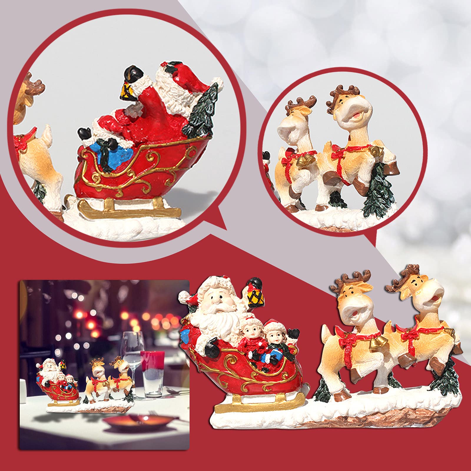 Christmas Decorations - Resin Cartoon Elk & Santa Sleigh Car Ornaments for Window, Closet, Home Decor | Festive Holiday Gifts & Winter Home Accents | Perfect for Tree Toppers, Mantel Displays & Gift Exchanges