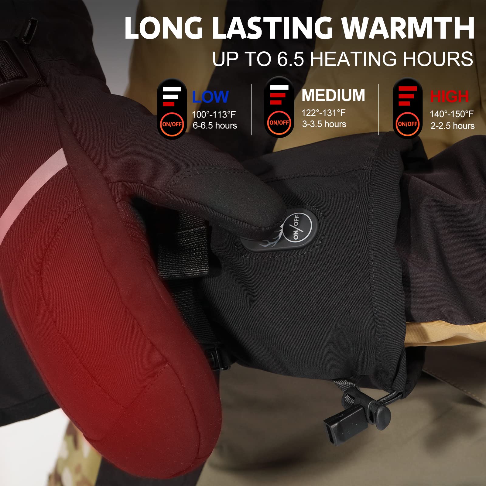 Rechargeable Heated Gloves for Men & Women - 7.4V 2200mAh Battery, Up to 6.5 Hours Warmth, Waterproof Electric Ski Gloves for Snowboarding, Hiking, Camping & Winter Outdoor Activities