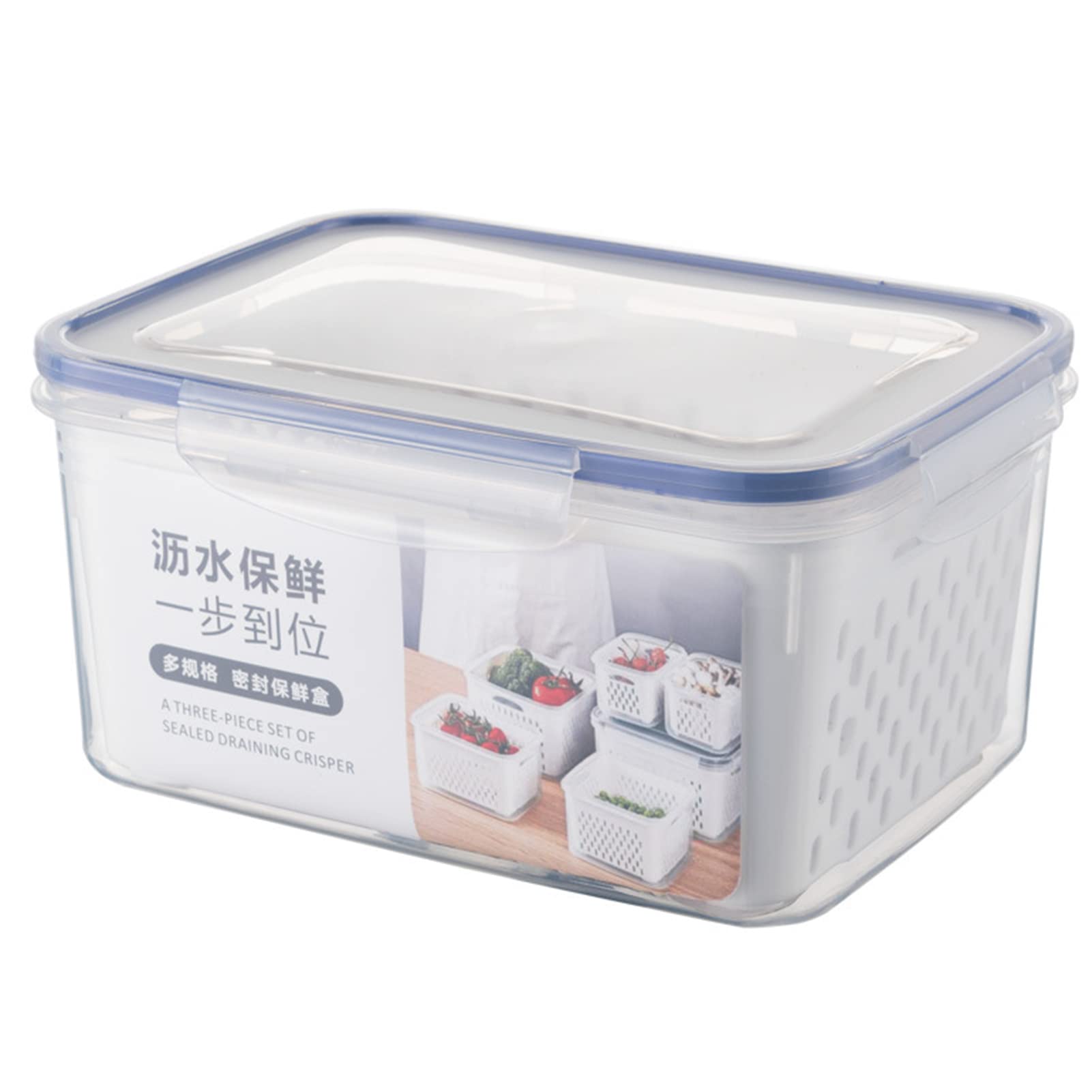 YBENY 3-in-1 Large Capacity Fruit Vegetable Storage Containers for Refrigerator - BPA-Free Fresh Food Organizer with Drain Colander & Lid - Perfect for Salad, Meat, Berries Storage & Meal Prep Organization