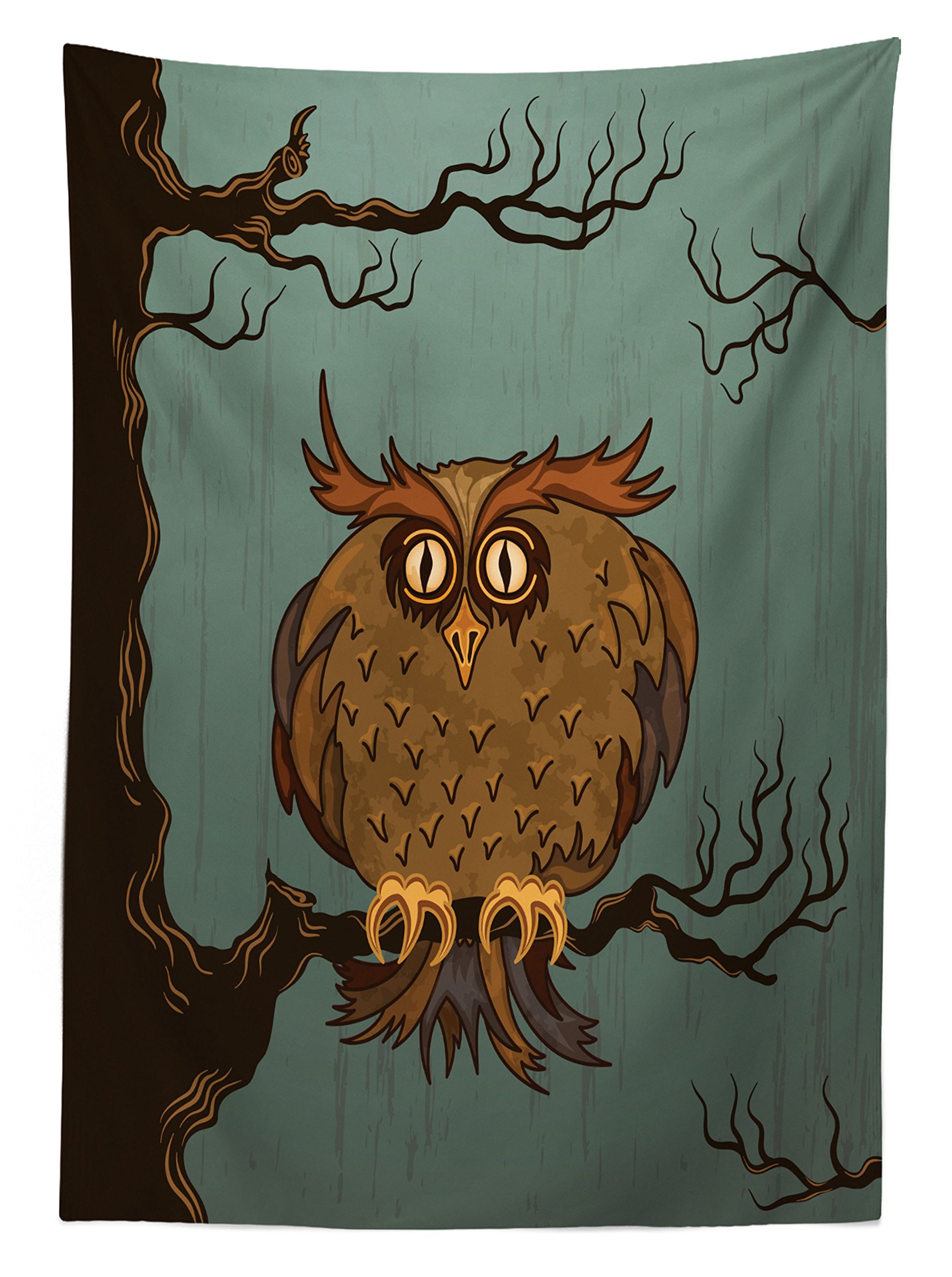 Ambesonne Owl Outdoor Tablecloth - Funny Cartoon Owl in Oak Tree Design, Washable Picnic Table Cover 58x84 Inches, Blue & Brown - Perfect for Garden Parties, BBQs, and Outdoor Dining