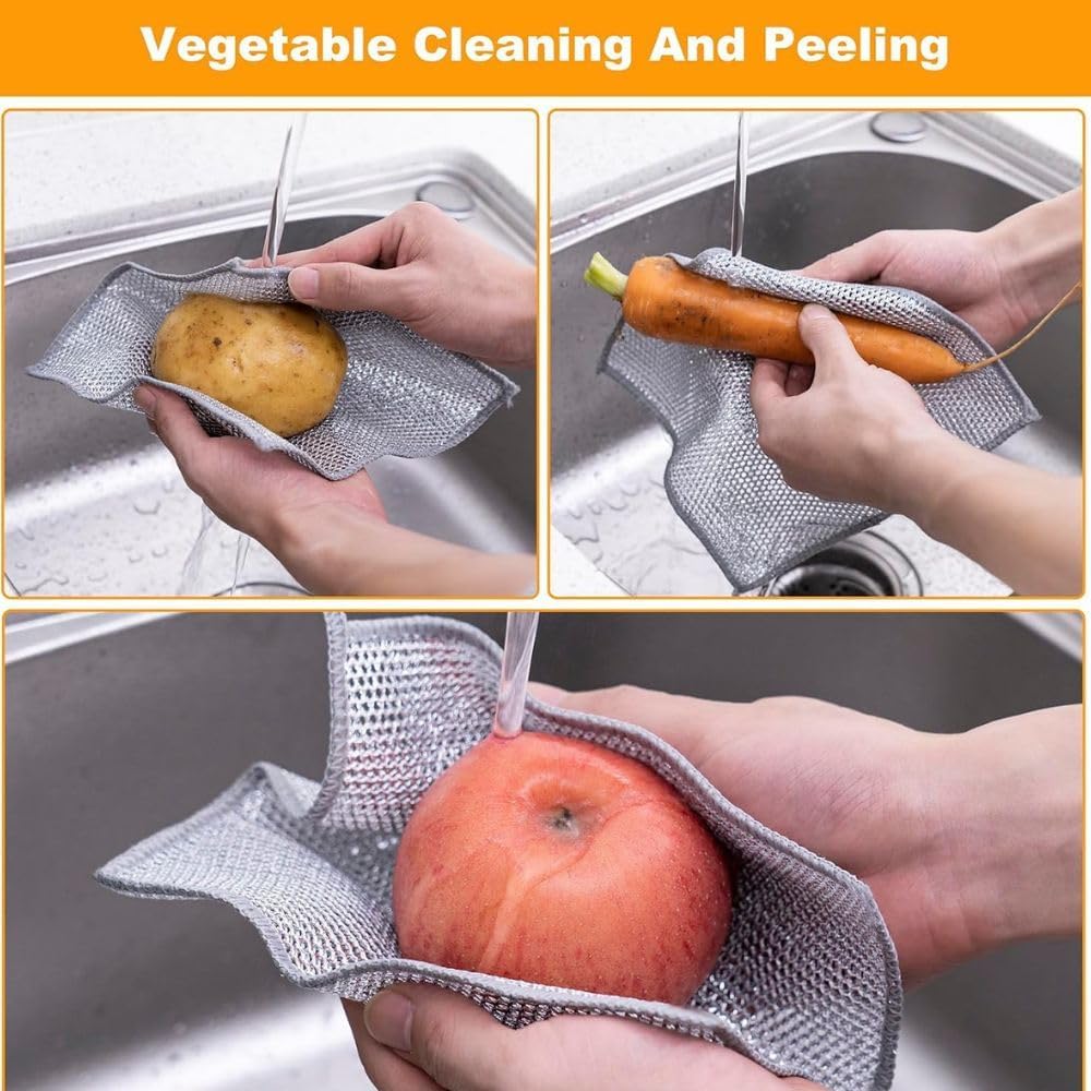 TREZOX Stainless Steel Scrubber - Non-Scratch Dishcloth for Sinks & Counters (6 Pack) - Perfect for Kitchen Cleaning