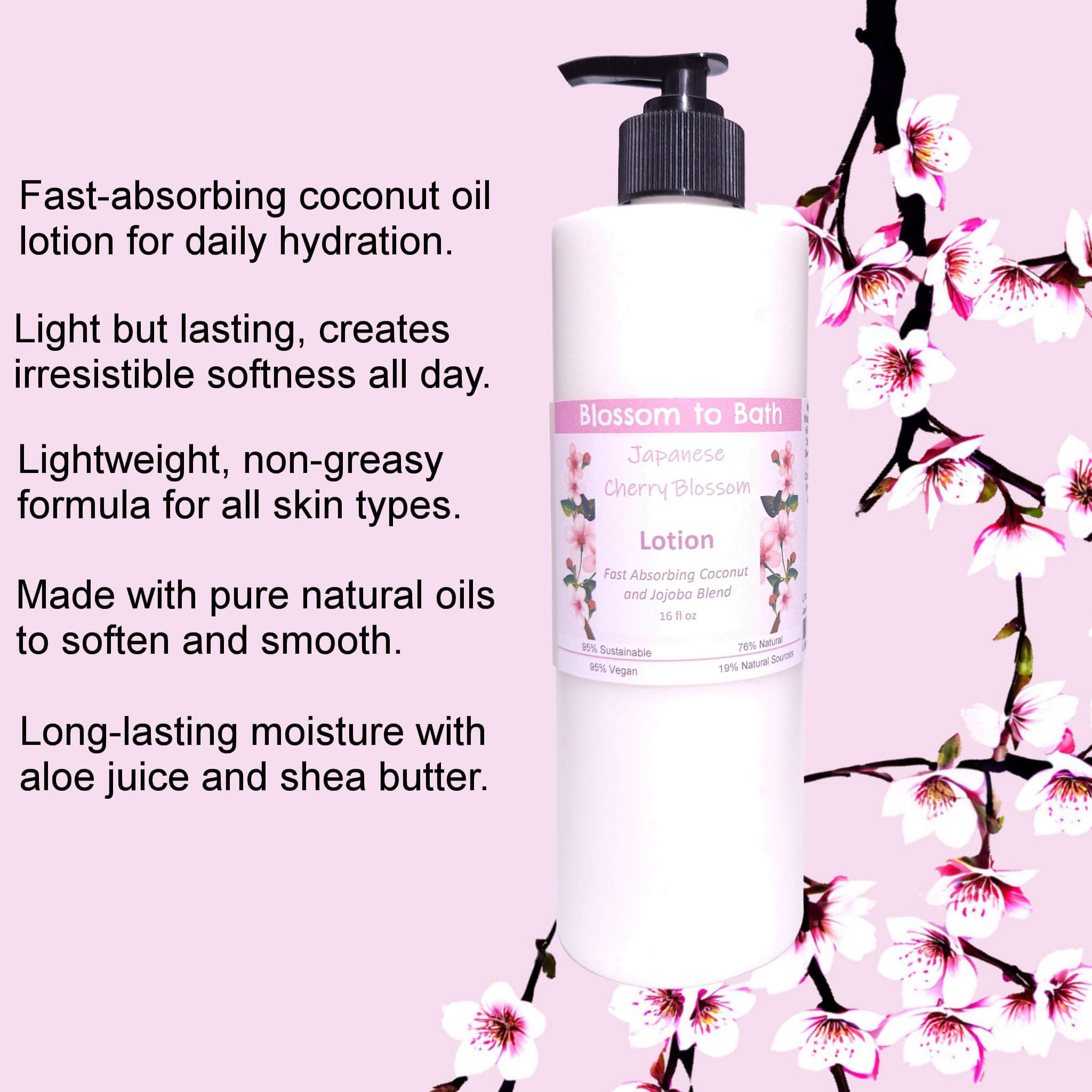 Japanese Cherry Blossom Body Lotion 16oz - Phthalate-Free, Fast-Absorbing Moisturizer with Floral Musk Scent - Perfect for Dry Skin Care & Relaxing Spa Nights at Home