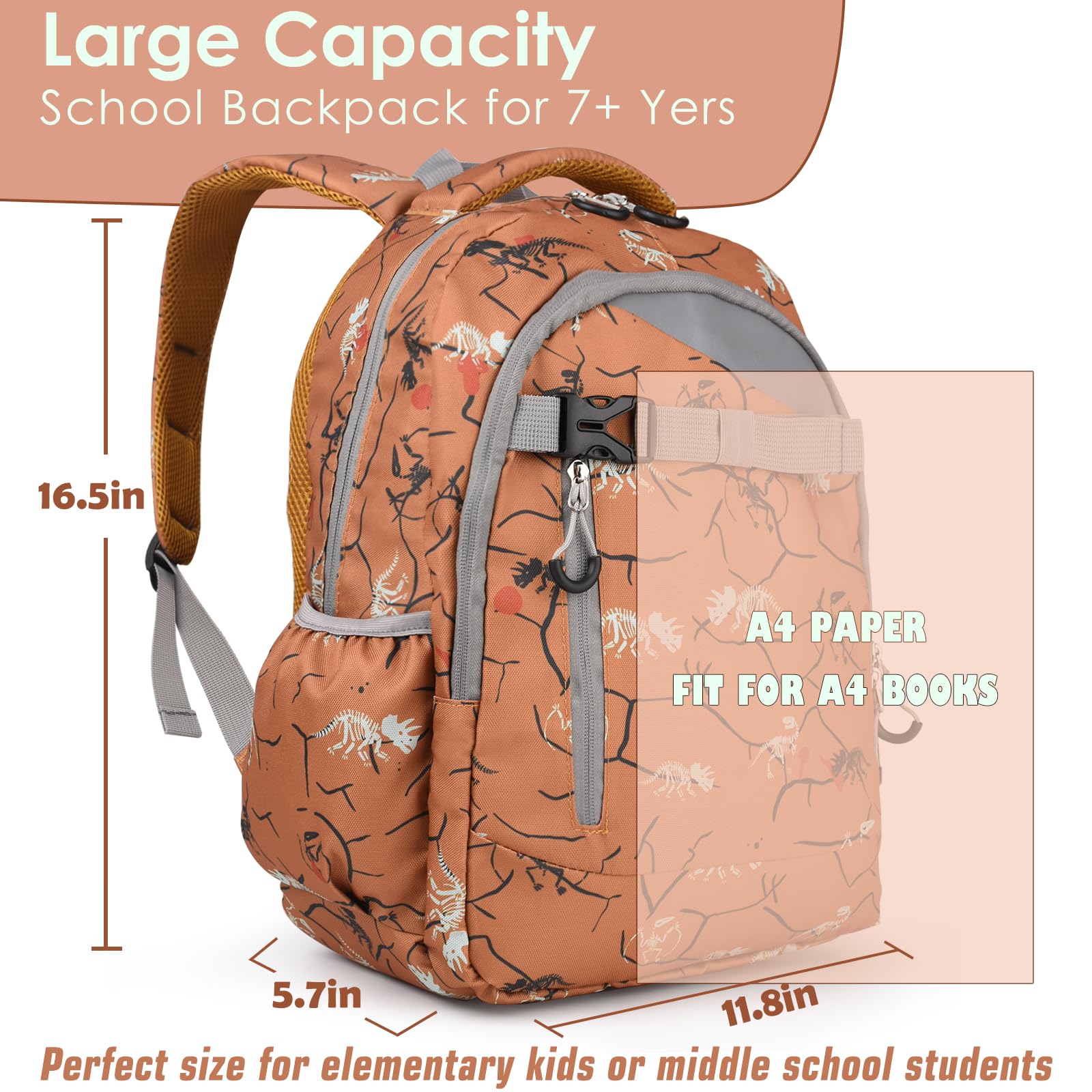 Dinosaur Kids Backpack for Boys - Lightweight School Bag with Laptop Compartment for Elementary & Middle School Students | Perfect for Daily Use, Travel & Outdoor Activities