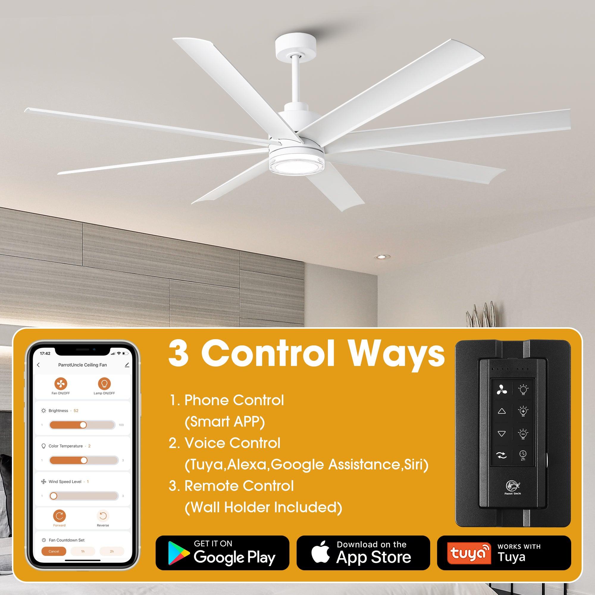 72 Inch Modern Smart Ceiling Fan with LED Light and Downrod Mount - Perfect for Living Room, Bedroom, and Office Cooling & Lighting