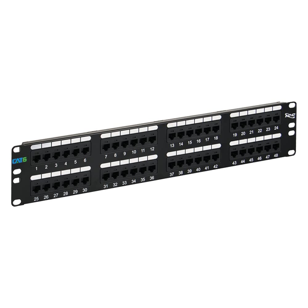 ICC CAT6 Patch Panel 48 Port 2U 19-Inch Rackmount - UL Listed & PoE++ Rated for Gigabit Network Switch, 110 IDC Terminal Blocks - Ideal for Data Centers, Server Rooms & Office Network Installations (Black)