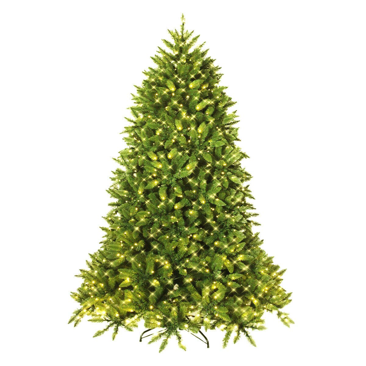 Goplus 7.5ft Pre-Lit Christmas Tree with 600 LED Lights - Premium Hinged Artificial Fir Tree with Metal Stand - Easy Assembly Holiday Decor for Home, Office & Party Decorations