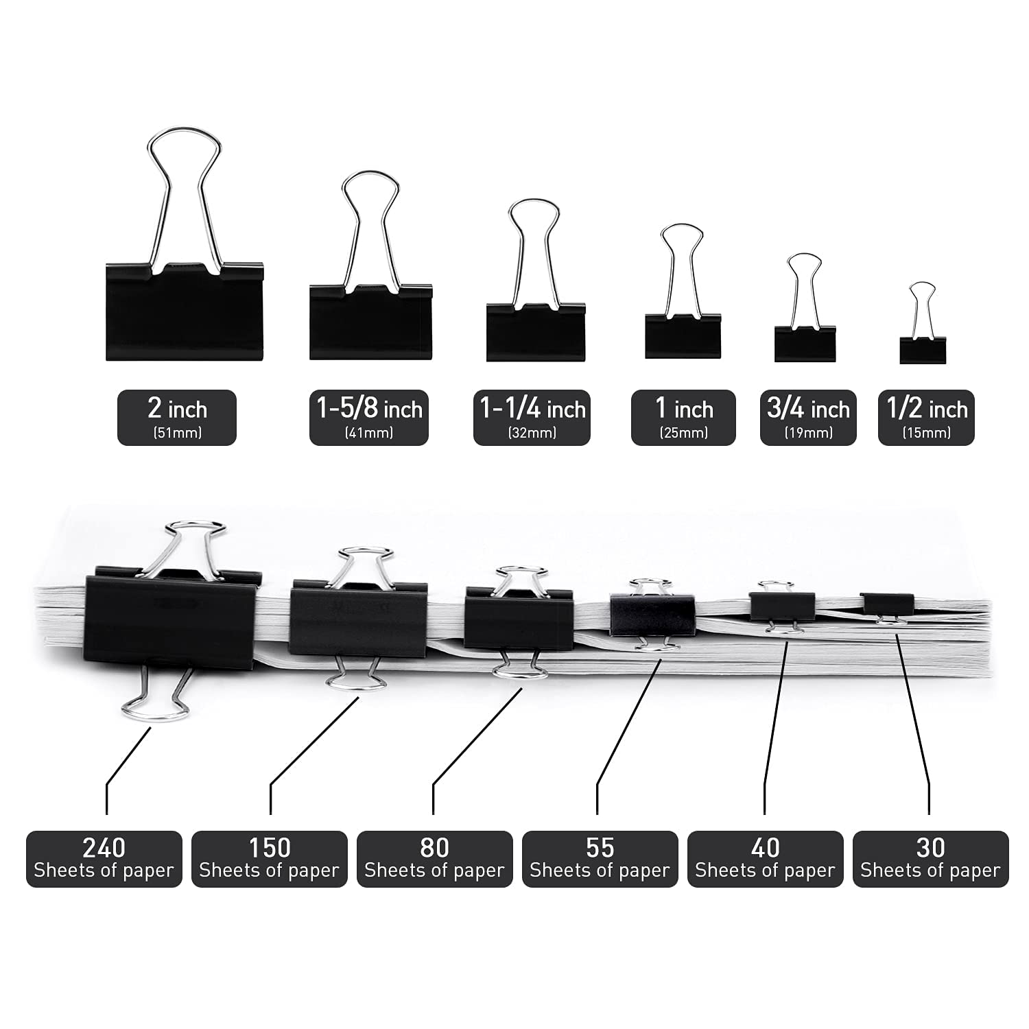 144 PCS Small Black Binder Clips 0.75 Inch (19mm) Width 0.31 Inch Capacity - Perfect for Organizing Office Documents, School Papers, and Business Files - Heavy Duty Clips for Teachers, Students, and Professionals