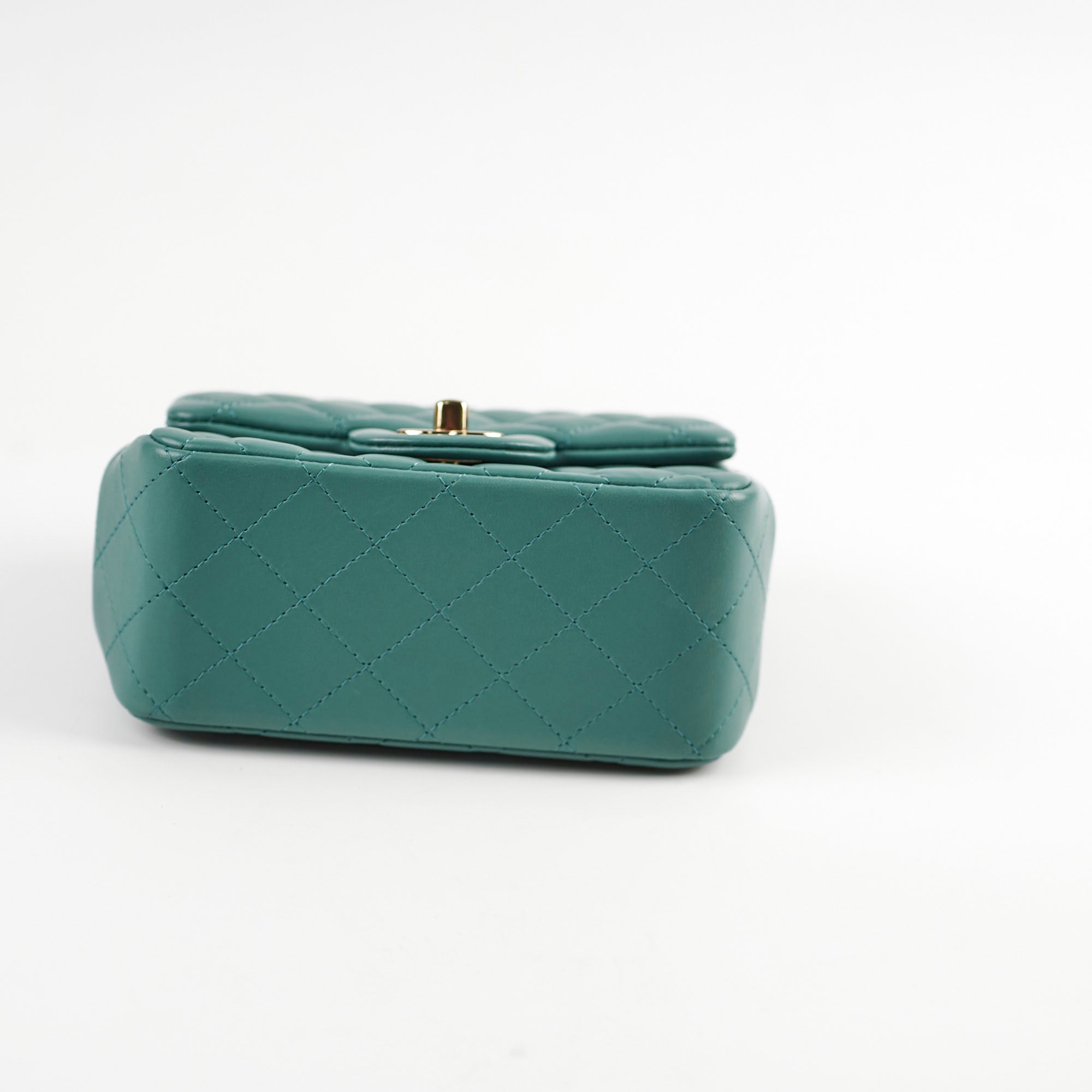 Chanel Mini Square Flap Bag Lambskin Leather Teal Green Microchip Luxury Crossbody Purse for Women - Perfect for Date Night, Parties & Special Occasions