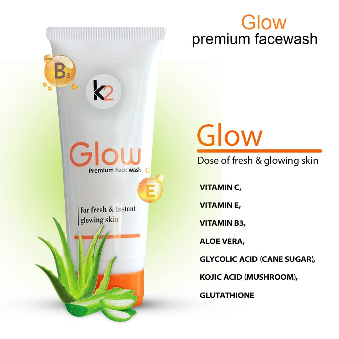 K2 Glow Premium Face Wash for Instant Fairness, Bright & Glowing Skin - All Skin Types - Paraben-Free 100g - Perfect for Daily Skincare & Radiant Complexion