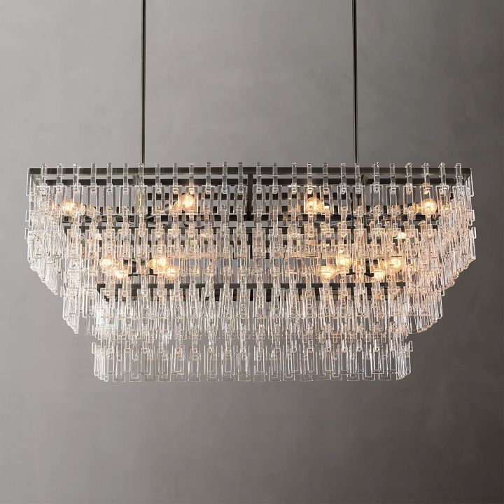 Arrebol 3-Tier Rectangular Chandelier - 60 Inch Modern Crystal Pendant Light Fixture for Dining Room, Living Room & Bedroom Lighting