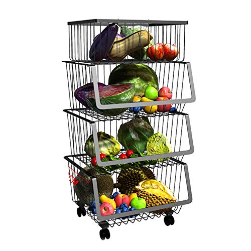 Wrought Iron Wardrobe Storage Basket - Multi-Layer Organizer for Vegetables, Snacks, Toys & Kitchen Items - Portable Mobile Shelf with Wheels (Size B) - Perfect for Bedroom, Kitchen & Playroom Organization