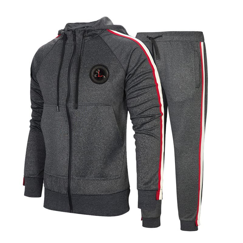 Men's Hooded Long Sleeve Full Zip Hoodie & Pants 2-Piece Athletic Set - Solid Color Workout Outfit for Gym, Running, and Casual Wear