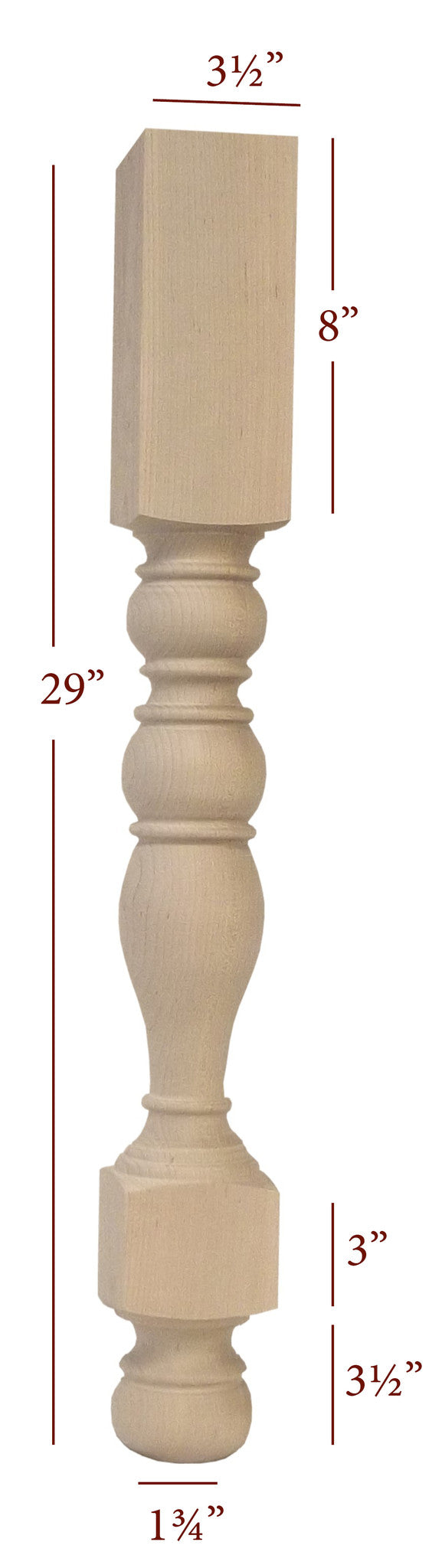 Solid Wood Georgian Style Dining Table Legs - Heavy Duty Furniture Legs for Dining Tables, Desks, and Countertops - Perfect for Home, Restaurant, and Office Decor