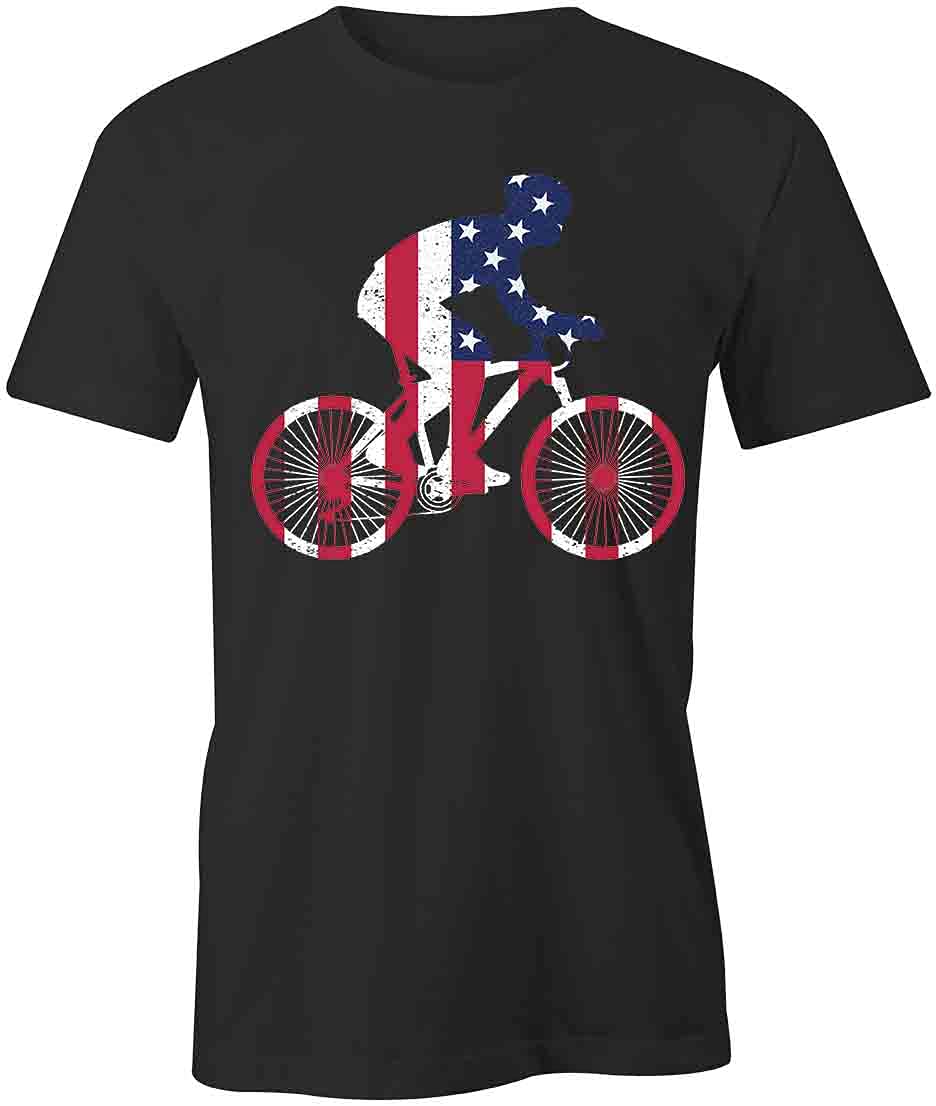 Patriotic American Flag Bicycle Graphic T-Shirt for Men & Women - Black Cotton Printed Tee - Casual Wear for Cycling, Outdoor Activities & 4th of July Celebrations