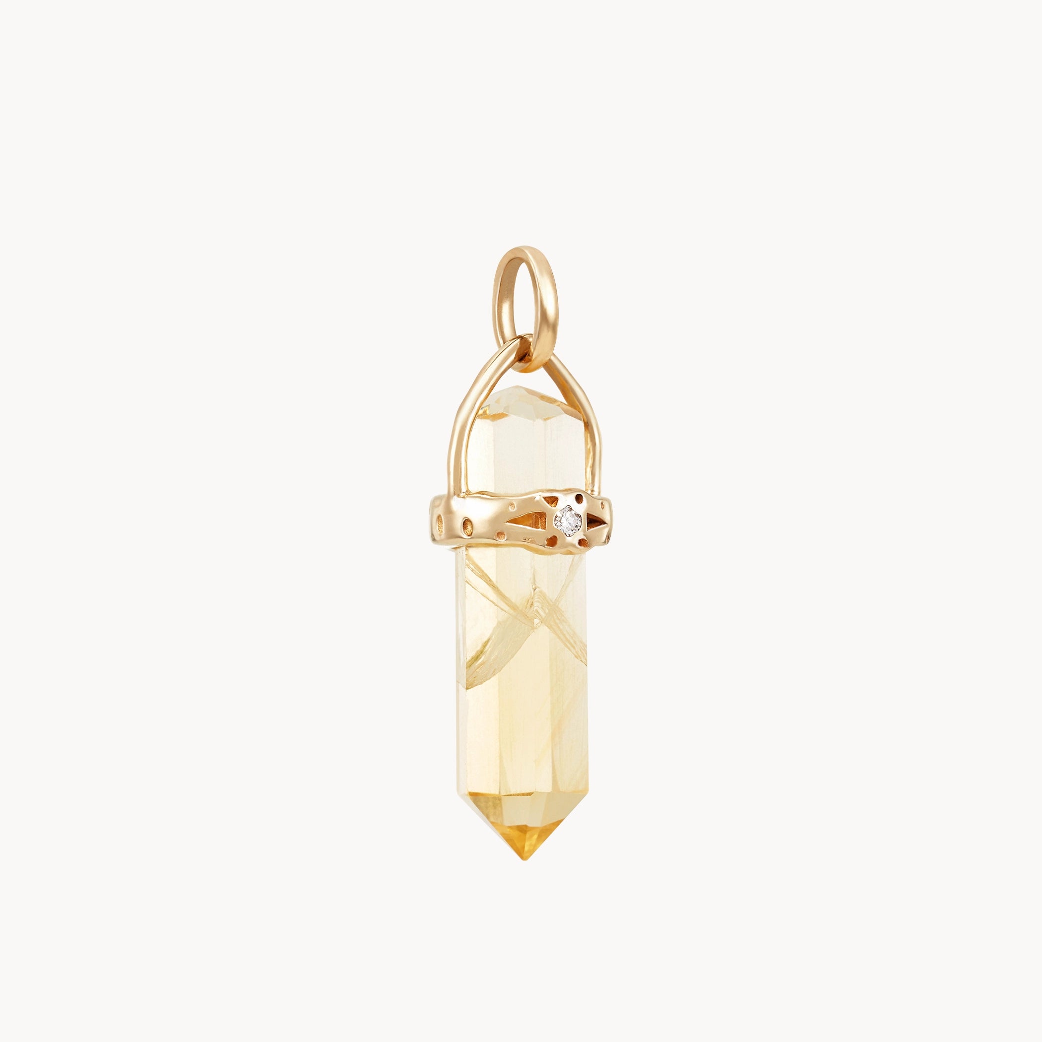10K Yellow Gold Citrine Amulet with White Sapphire - Abundant Love Gemstone Jewelry for Women - Perfect for Gifts, Meditation & Spiritual Healing