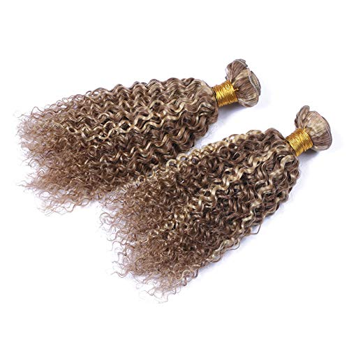 Light Brown to Blonde Ombre 8/613 Kinky Curly Peruvian Human Hair Extensions - 400g Mixed Length (18 20 22 24 inch) for Stunning Beach Waves & Everyday Glam
